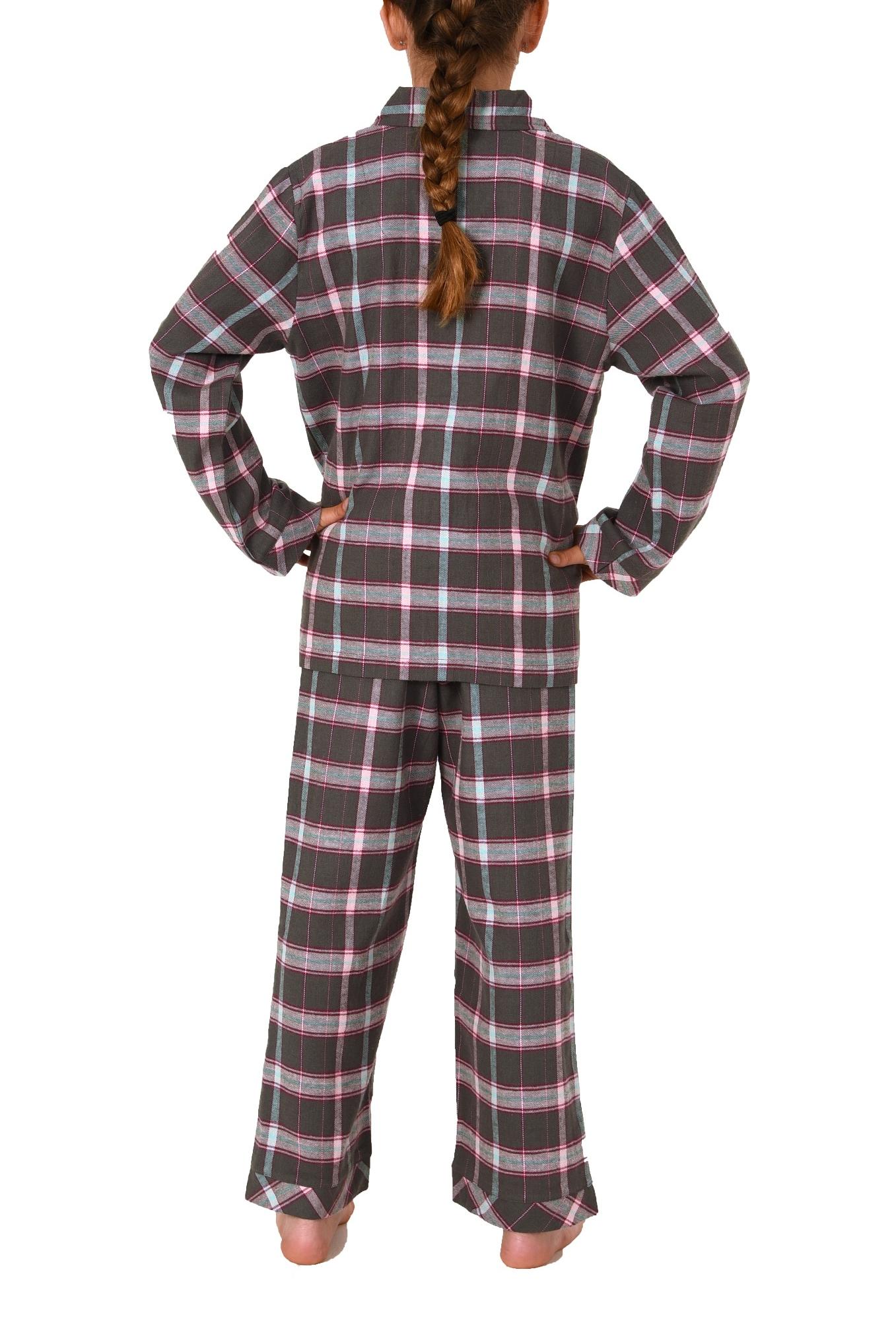 Mädchen Flanell Pyjama langarm Schlafanzug in Karo Optik mit Knopfleiste - 222 401 15 851
