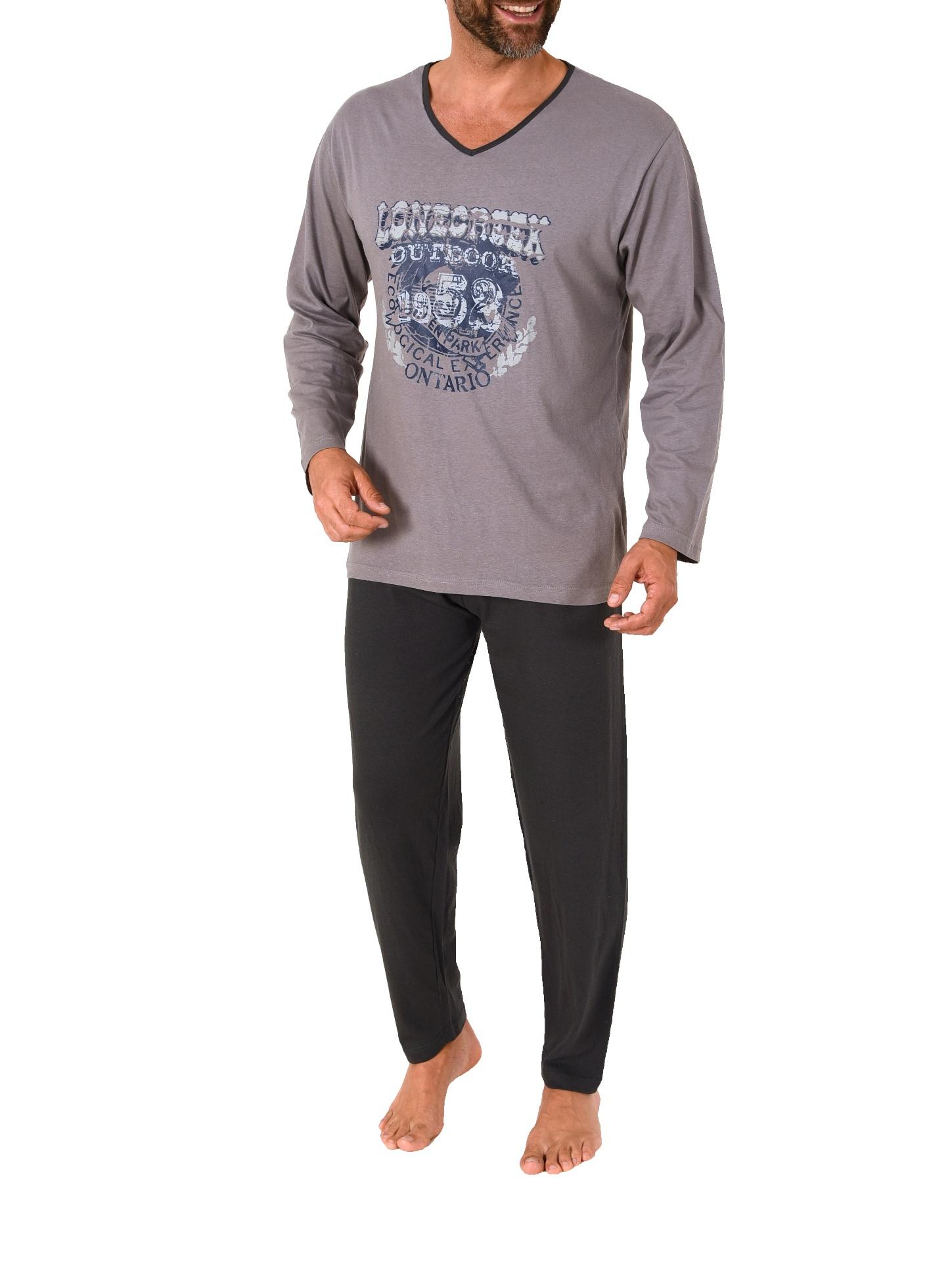 Herren Pyjama langarm Schlafanzug mit Frontprint - 212 101 10 900