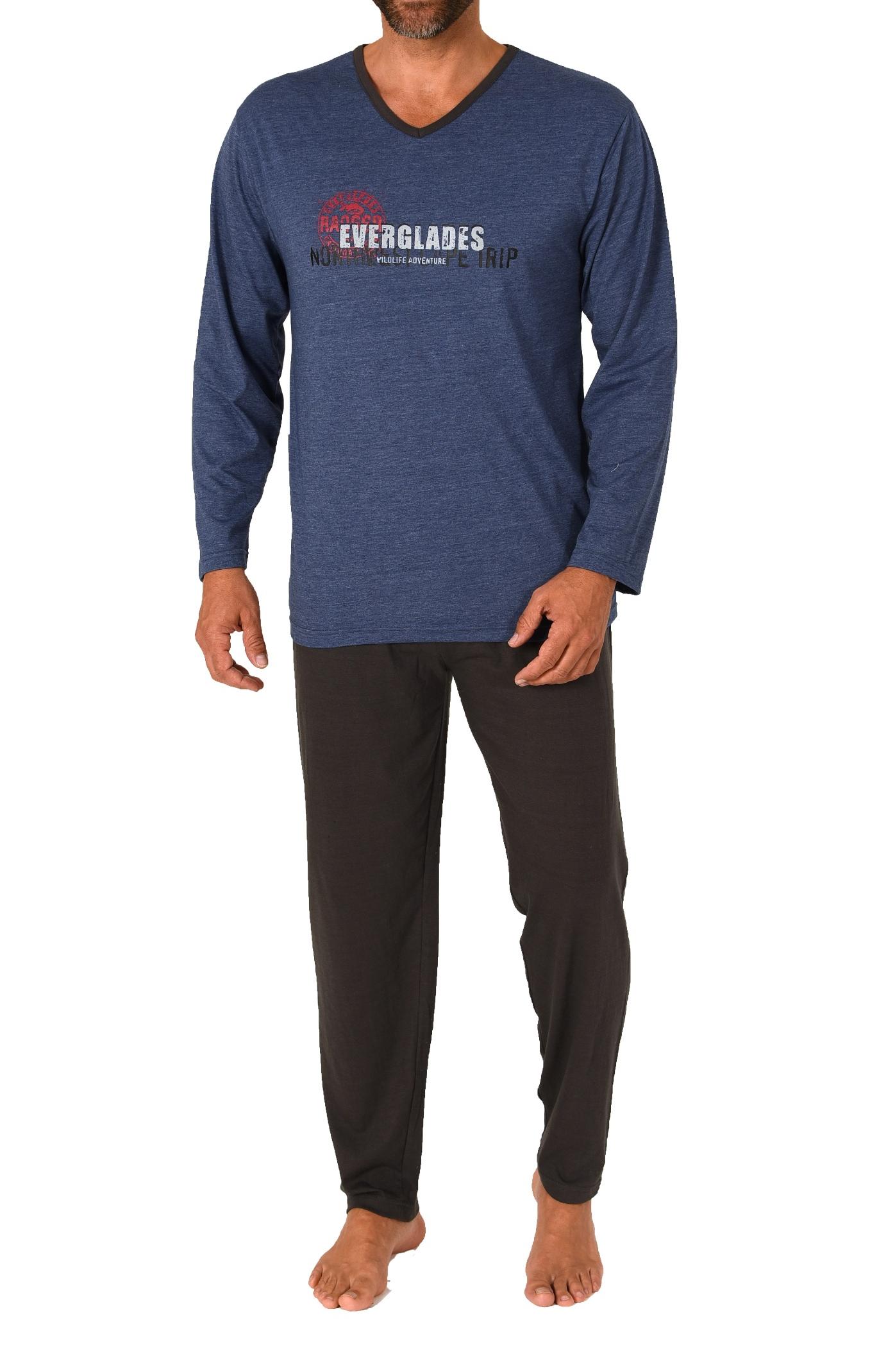 Herren Pyjama langarm Schlafanzug in toller melange Optik - 212 101 10 902
