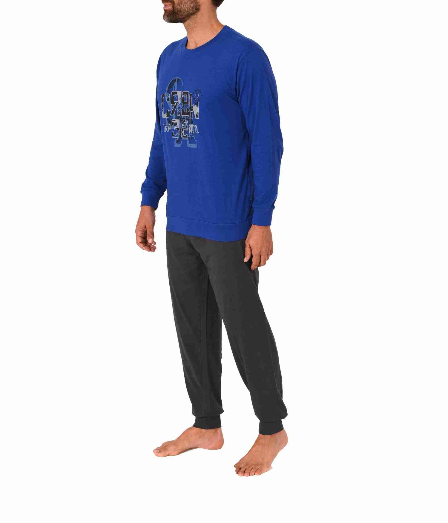 Herren Schlafanzug Pyjama langarm mit Bündchen und edlen Frontprint - 212 101 10 905