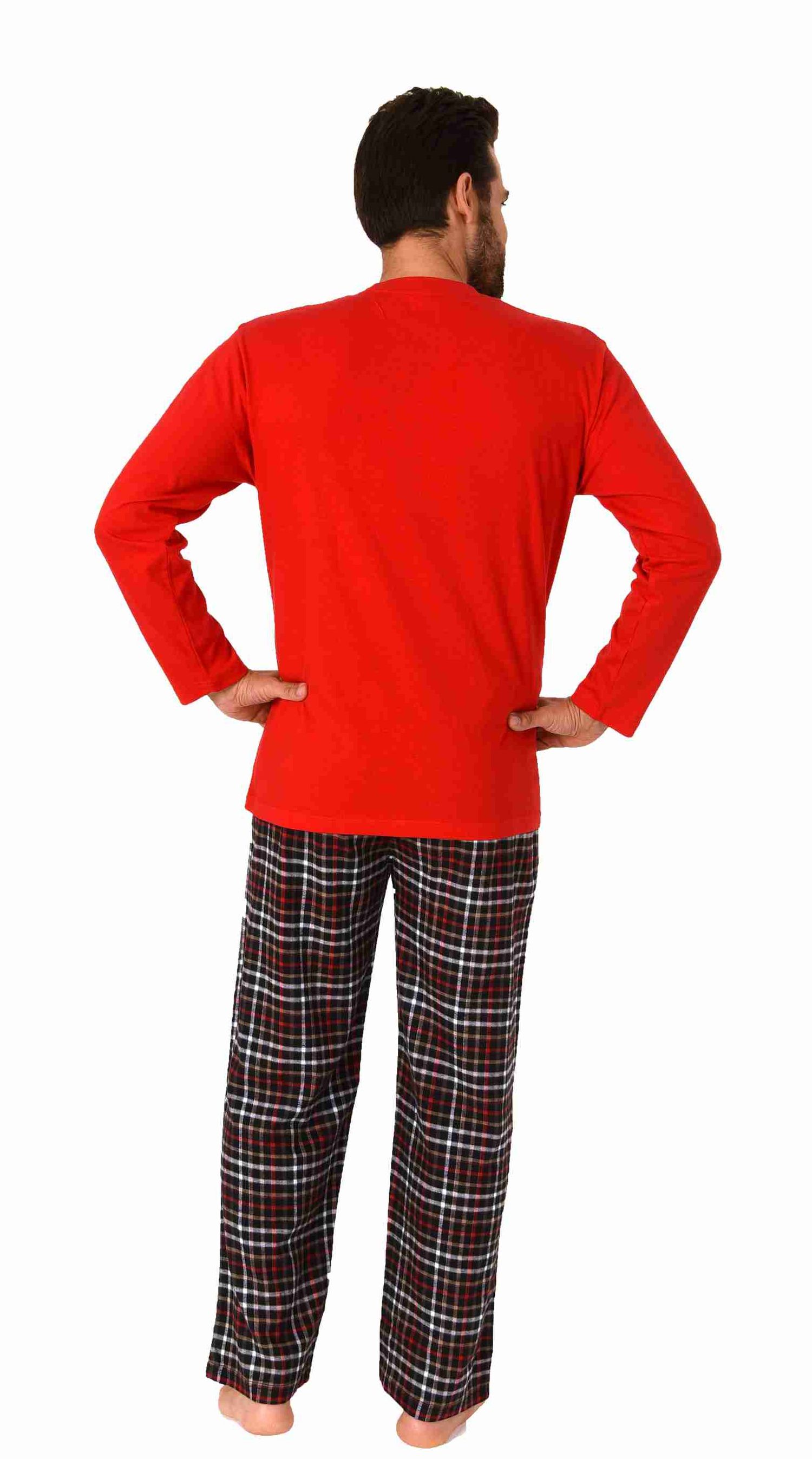 Herren Schlafanzug Pyjama langarm mit Flanell Hose, Oberteil unifarben - 222 101 10 872