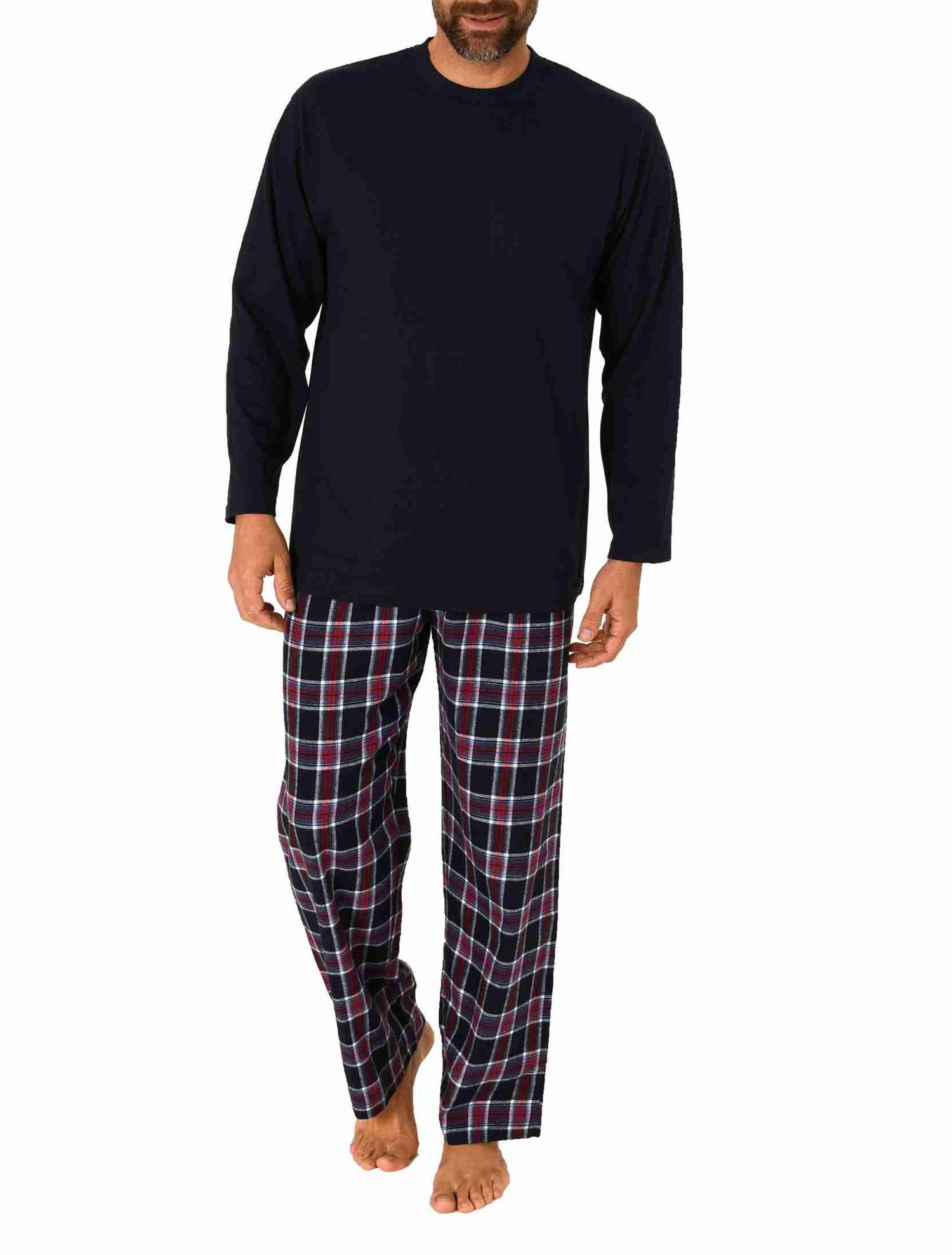 Herren langarm Schlafanzug Pyjama mit karierter Flanell Hose - 222 101 10 873
