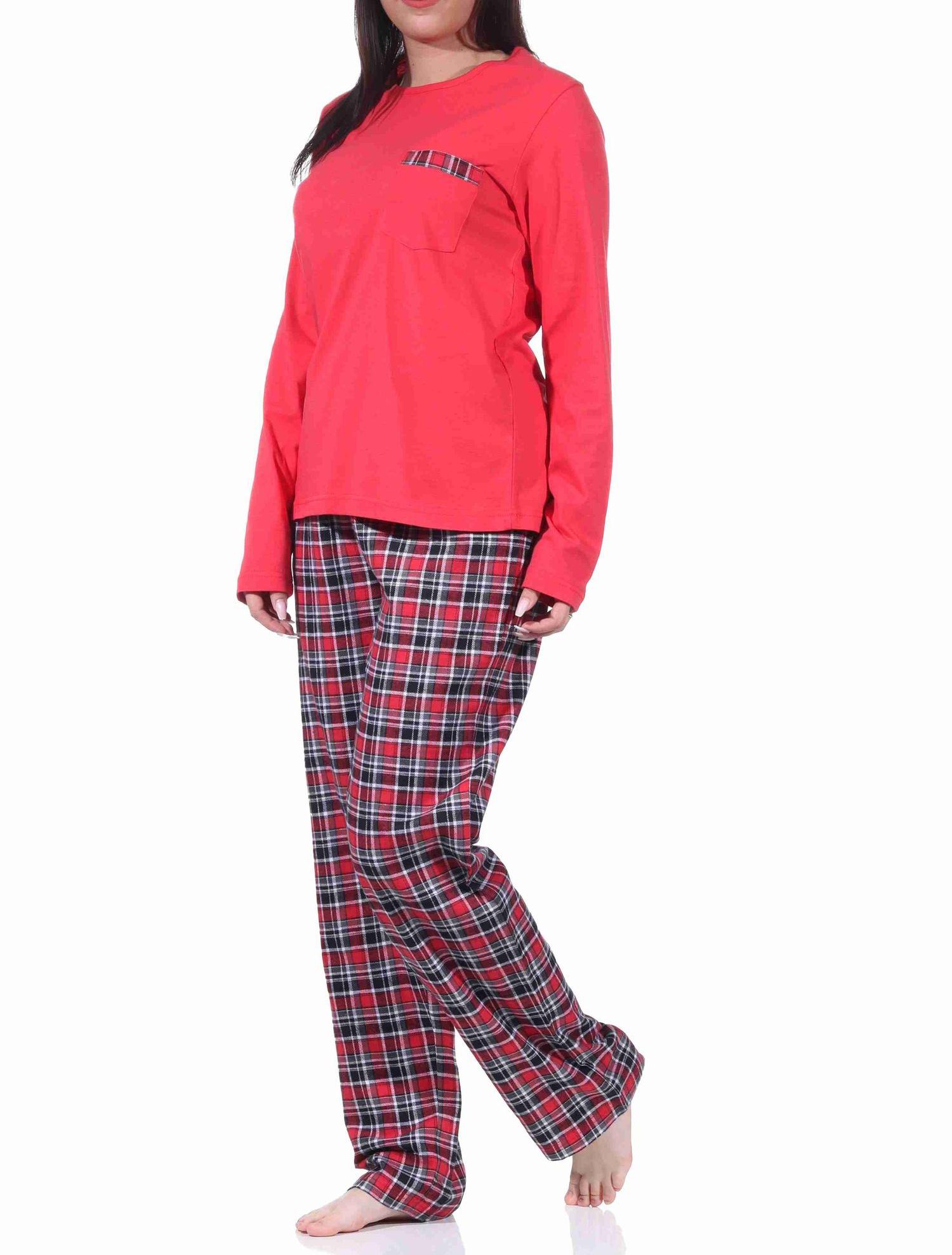 Damen Flanell Schlafanzug Pyjama Set lang mit Flanell Hose und Jersey Oberteil Damen Flanell Schlafanzug Pyjama Set lang mit Flanell Hose und Jersey Oberteil