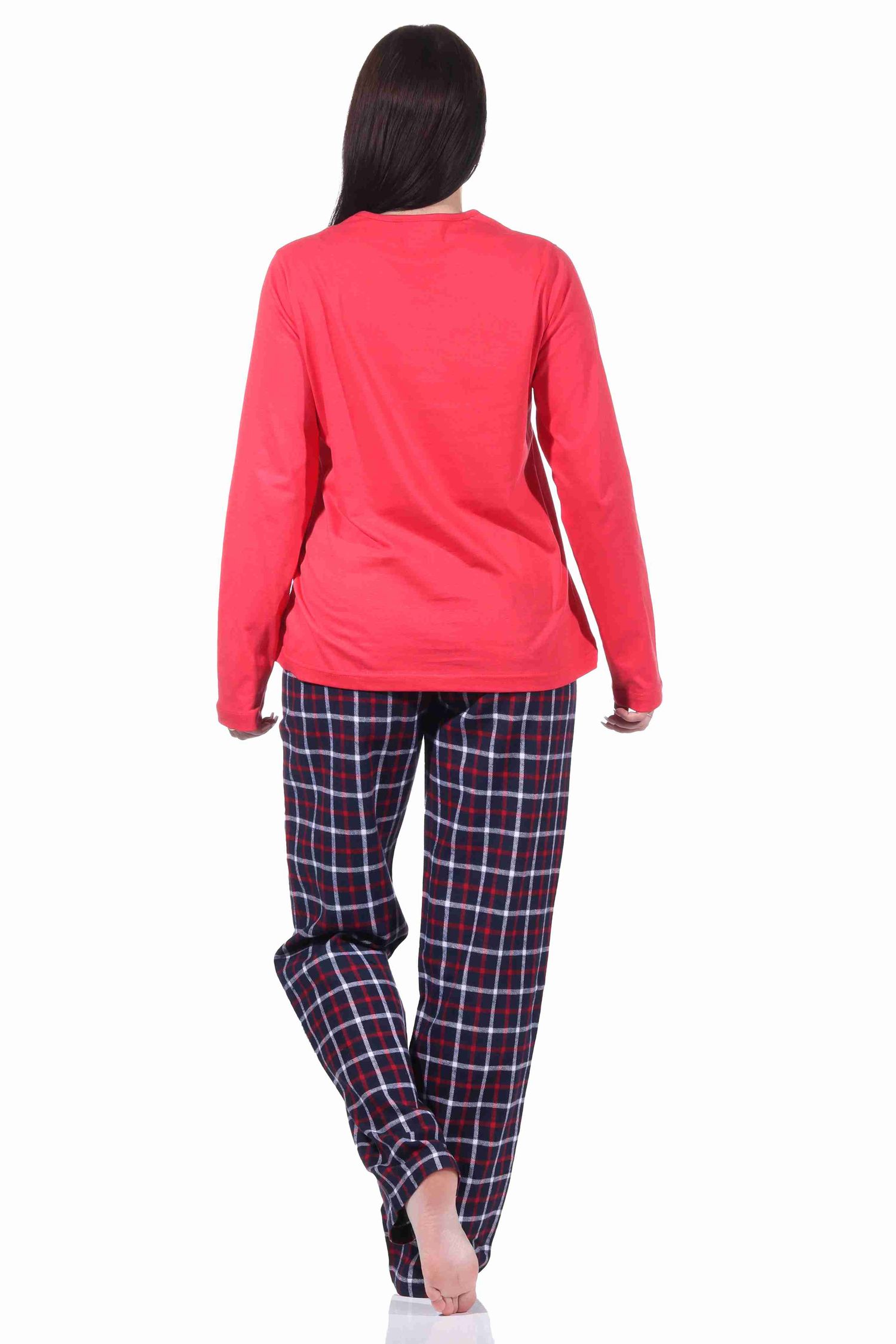 Damen langarm Flanell Pyjama Set mit Flanell Schlafanzug-Hose und Jersey Oberteil