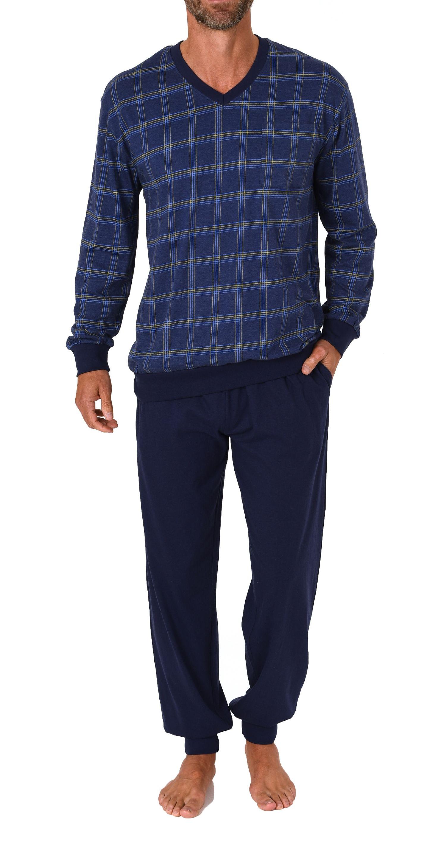 Herren Schlafanzug langarm Pyjama mit Bündchen und karierten Oberteil - 122 101 90 445 Herren Schlafanzug langarm Pyjama mit Bündchen und karierten Oberteil - 122 101 90 445