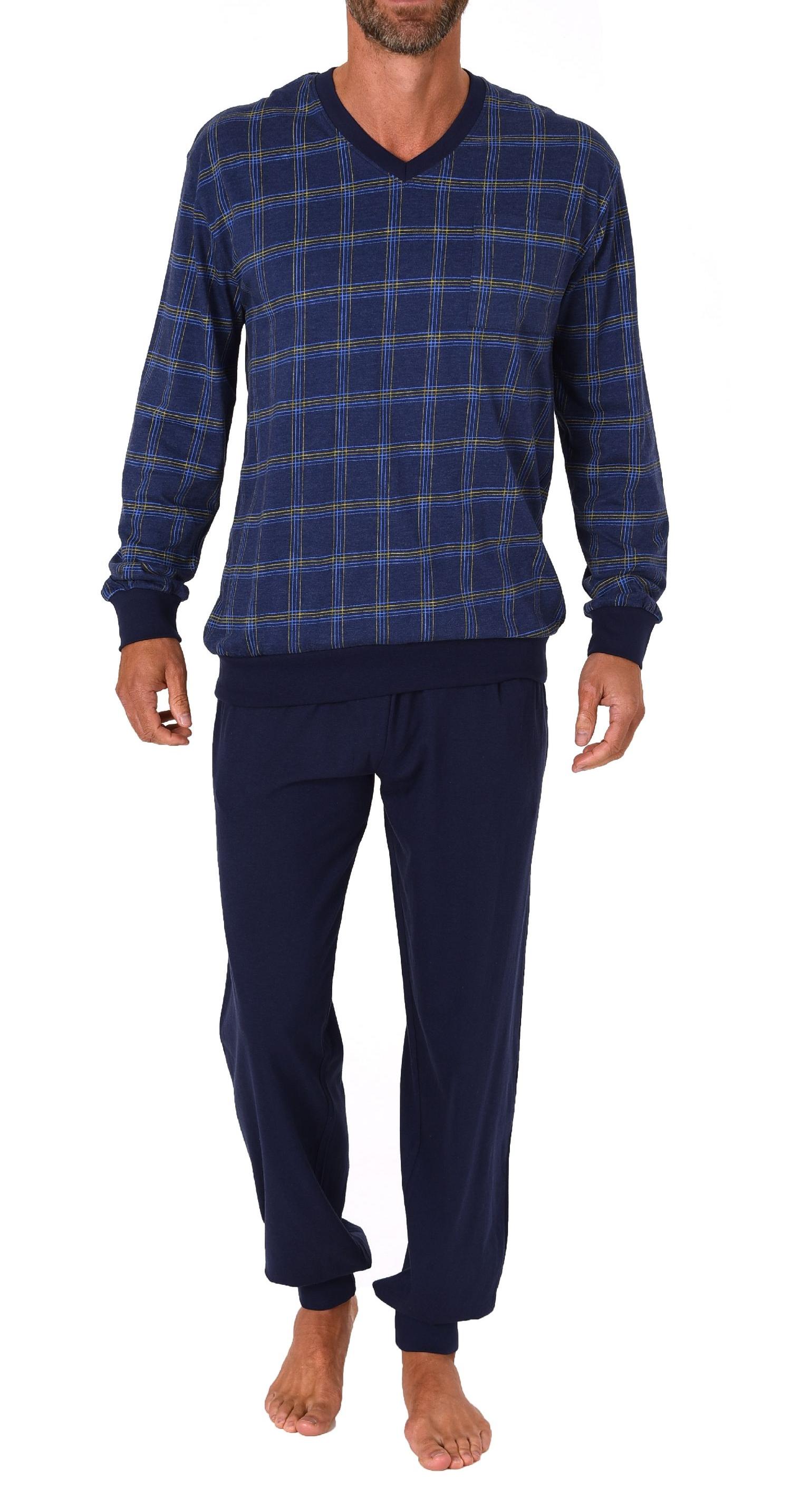 Herren Schlafanzug langarm Pyjama mit Bündchen und karierten Oberteil - 122 101 90 445 Herren Schlafanzug langarm Pyjama mit Bündchen und karierten Oberteil - 122 101 90 445
