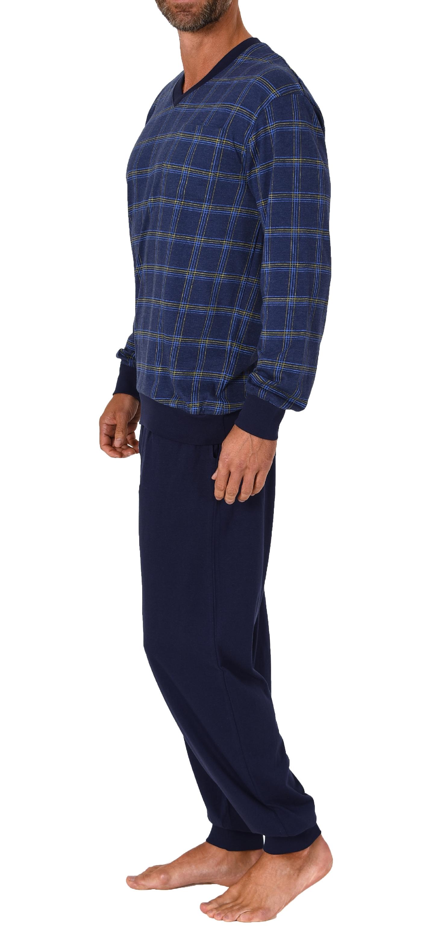 Herren Schlafanzug langarm Pyjama mit Bündchen und karierten Oberteil - 122 101 90 445 Herren Schlafanzug langarm Pyjama mit Bündchen und karierten Oberteil - 122 101 90 445