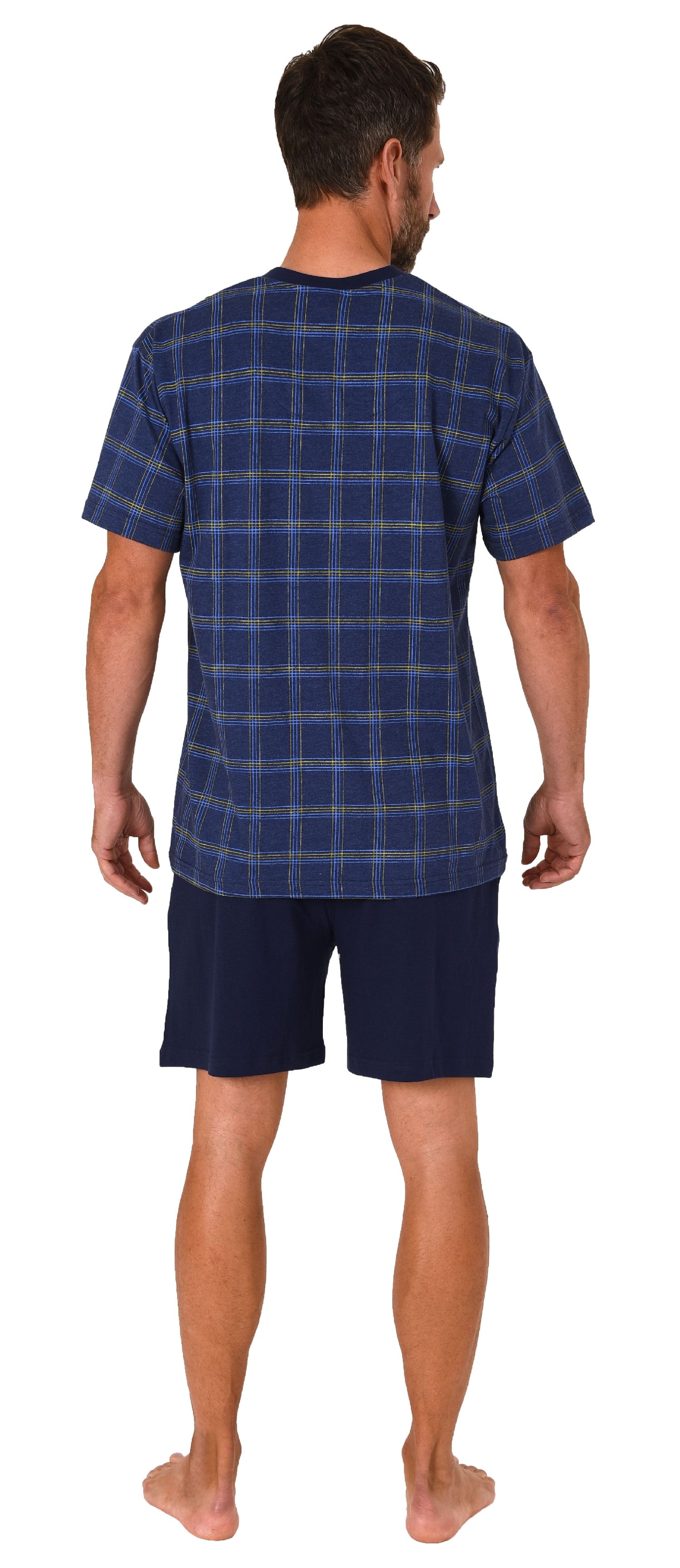 Herren kurzarm Schlafanzug Shorty Pyjama mit karierten Oberteil - 122 105 90 445