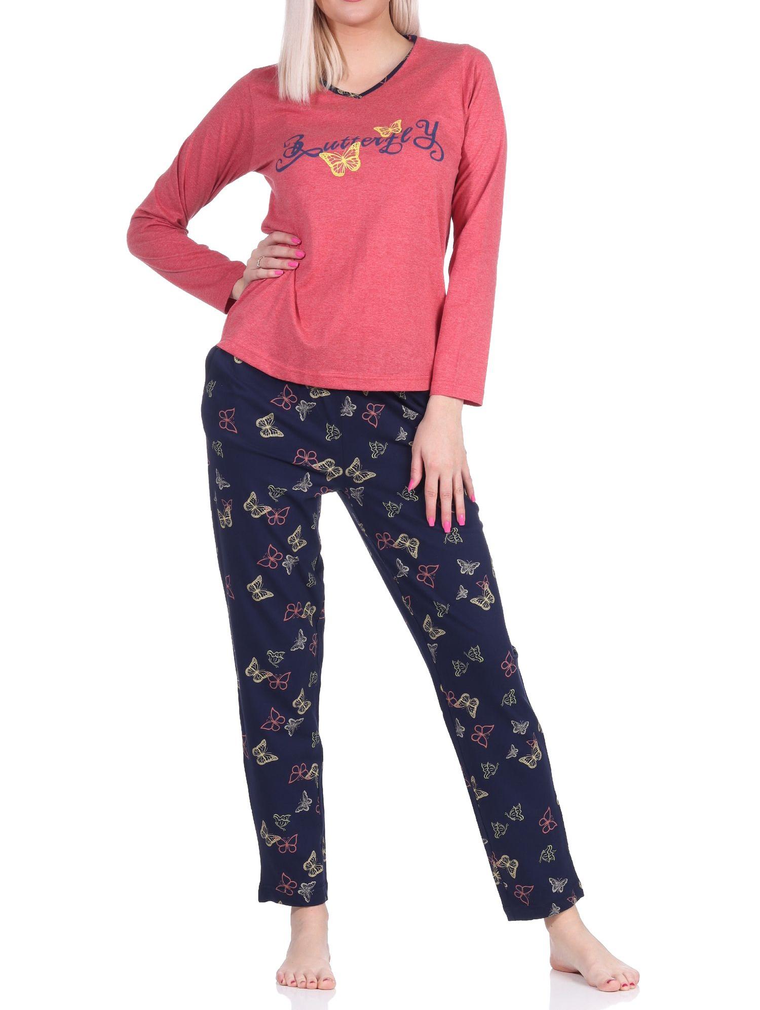 Toller Damen langarm Schlafanzug Pyjama mit Schmetterling als Motiv - auch in Übergrössen Toller Damen langarm Schlafanzug Pyjama mit Schmetterling als Motiv - auch in Übergrössen