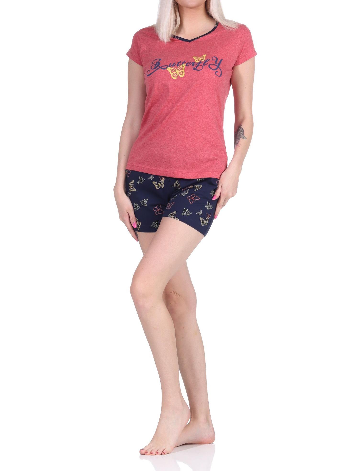 Damen kurzarm Shorty Schlafanzug Pyjama mit Schmetterling als Motiv - auch in Übergrössen - 122 205 90 630 Damen kurzarm Shorty Schlafanzug Pyjama mit Schmetterling als Motiv - auch in Übergrössen