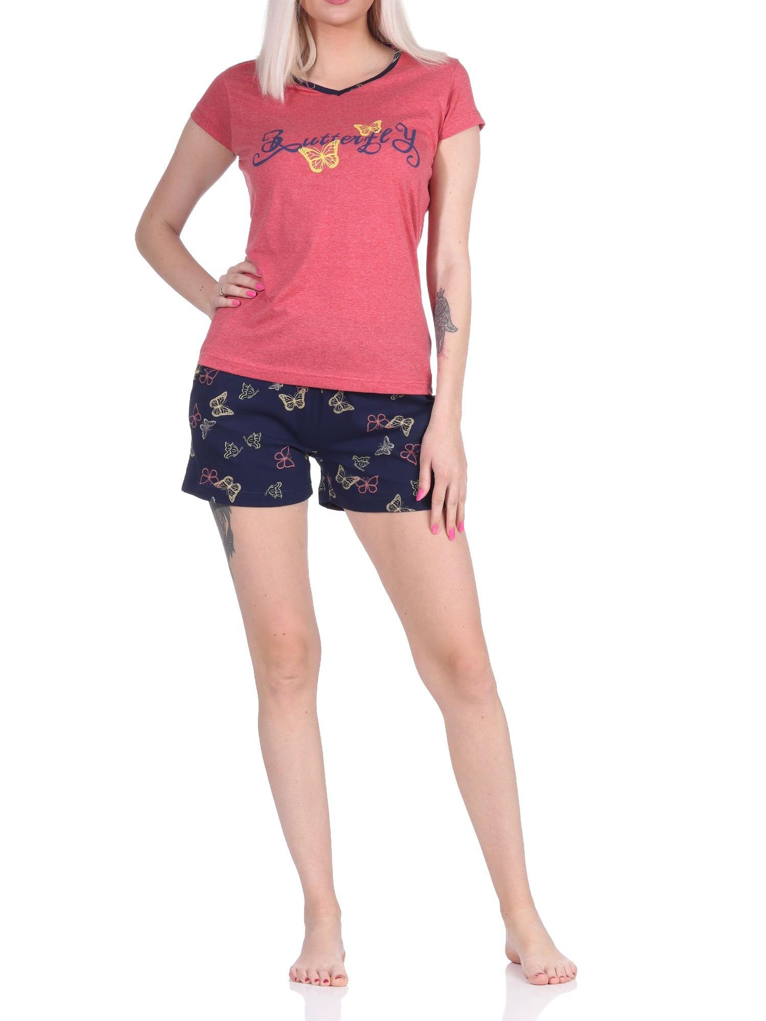 Damen kurzarm Shorty Schlafanzug Pyjama mit Schmetterling als Motiv - auch in Übergrössen Damen kurzarm Shorty Schlafanzug Pyjama mit Schmetterling als Motiv - auch in Übergrössen