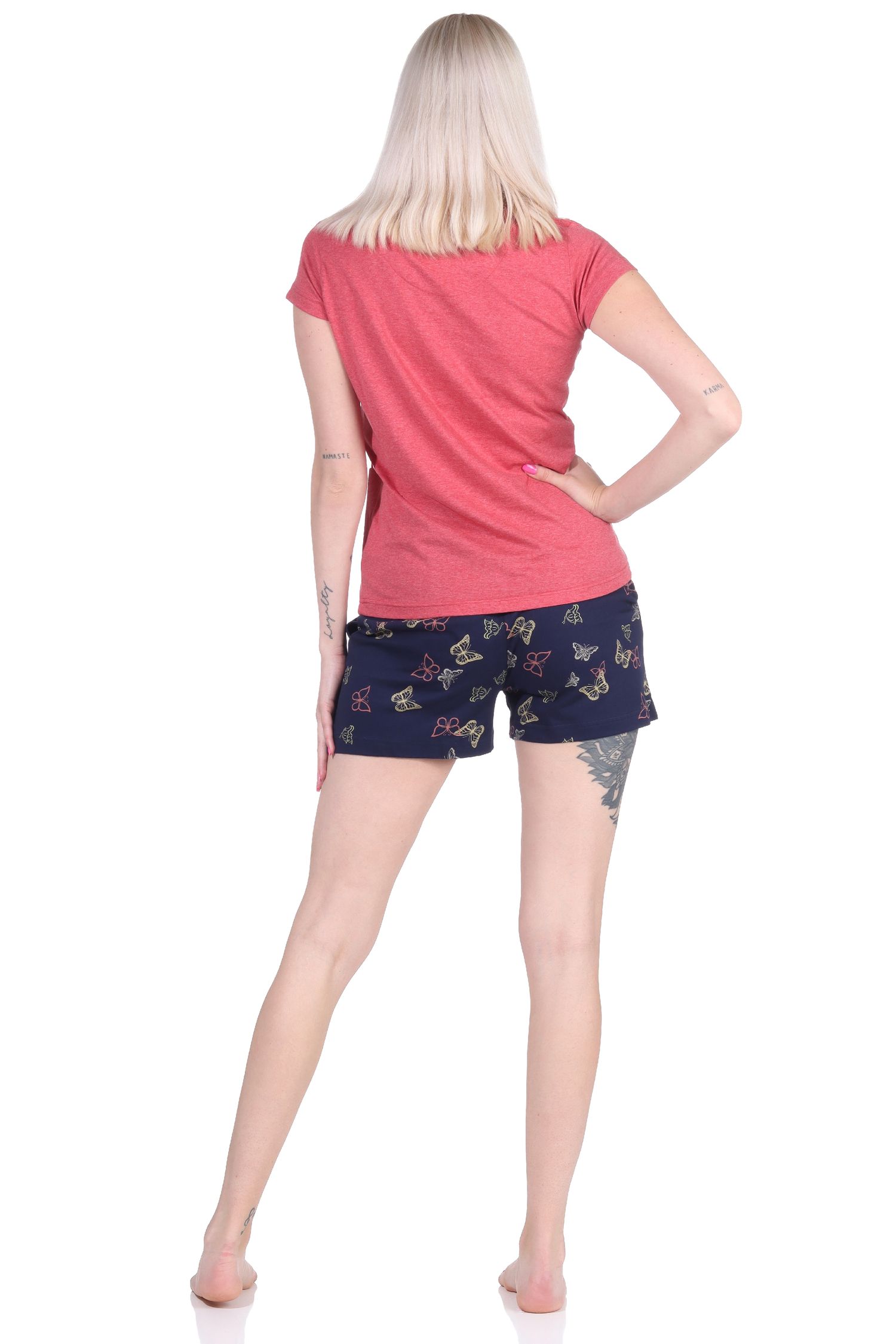 Damen kurzarm Shorty Schlafanzug Pyjama mit Schmetterling als Motiv - auch in Übergrössen - 122 205 90 630 Damen kurzarm Shorty Schlafanzug Pyjama mit Schmetterling als Motiv - auch in Übergrössen