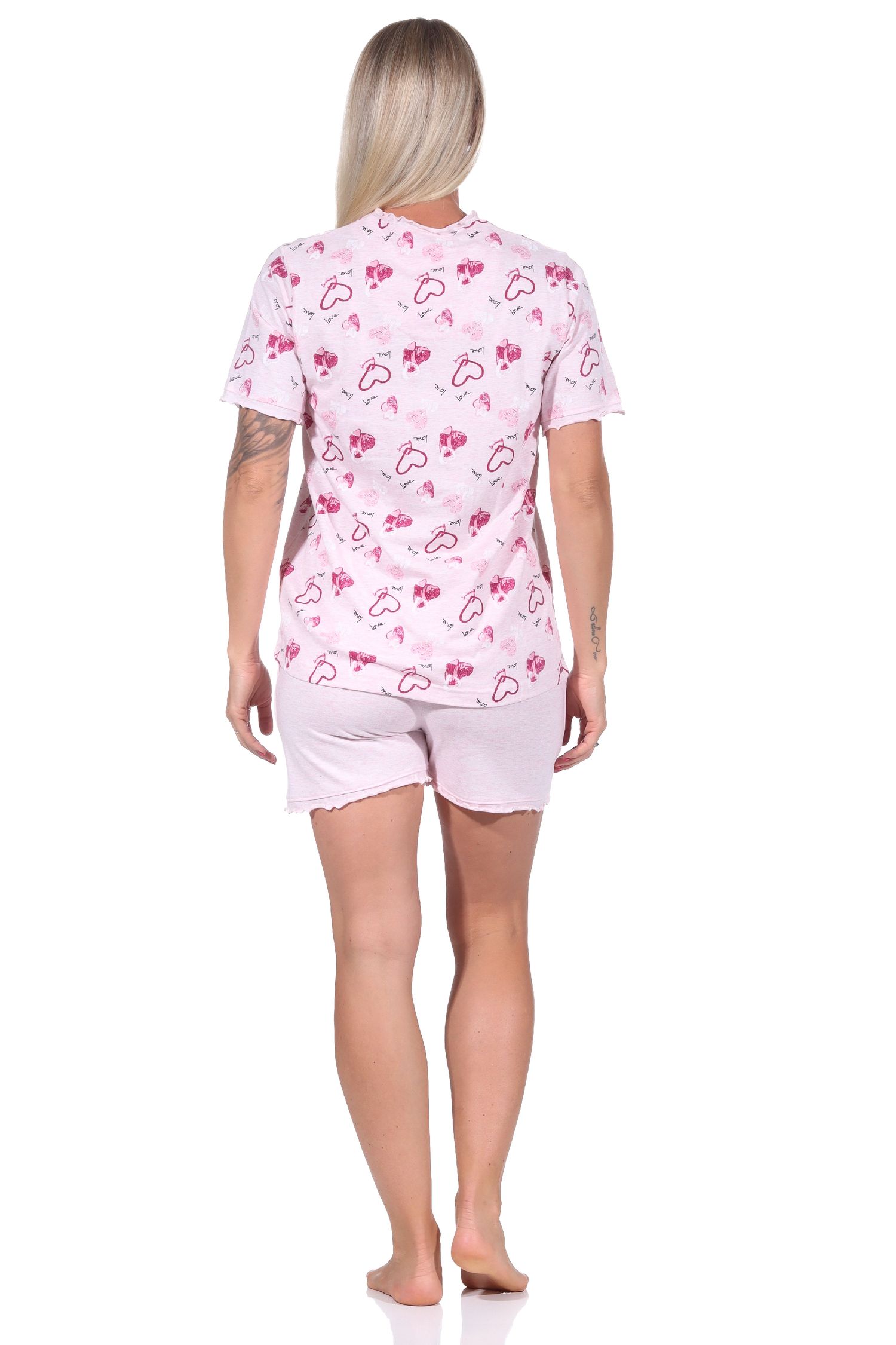 Damen kurzarm Shorty Schlafanzug in Herz Motiv Optik - auch in Übergrössen - 122 205 90 815 Damen kurzarm Shorty Schlafanzug in Herz Motiv Optik - auch in Übergrössen - 122 205 815