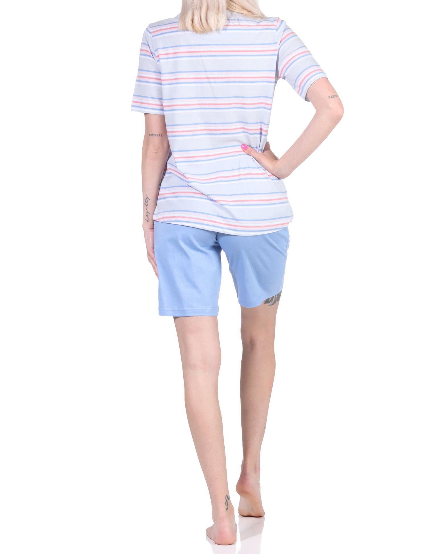Damen Schlafanzug kurzarm Pyjama Shorty in pastellfarbenen Streifen - 122 205 90 863 Damen Schlafanzug kurzarm Pyjama Shorty in pastellfarbenen Streifen - 122 205 863