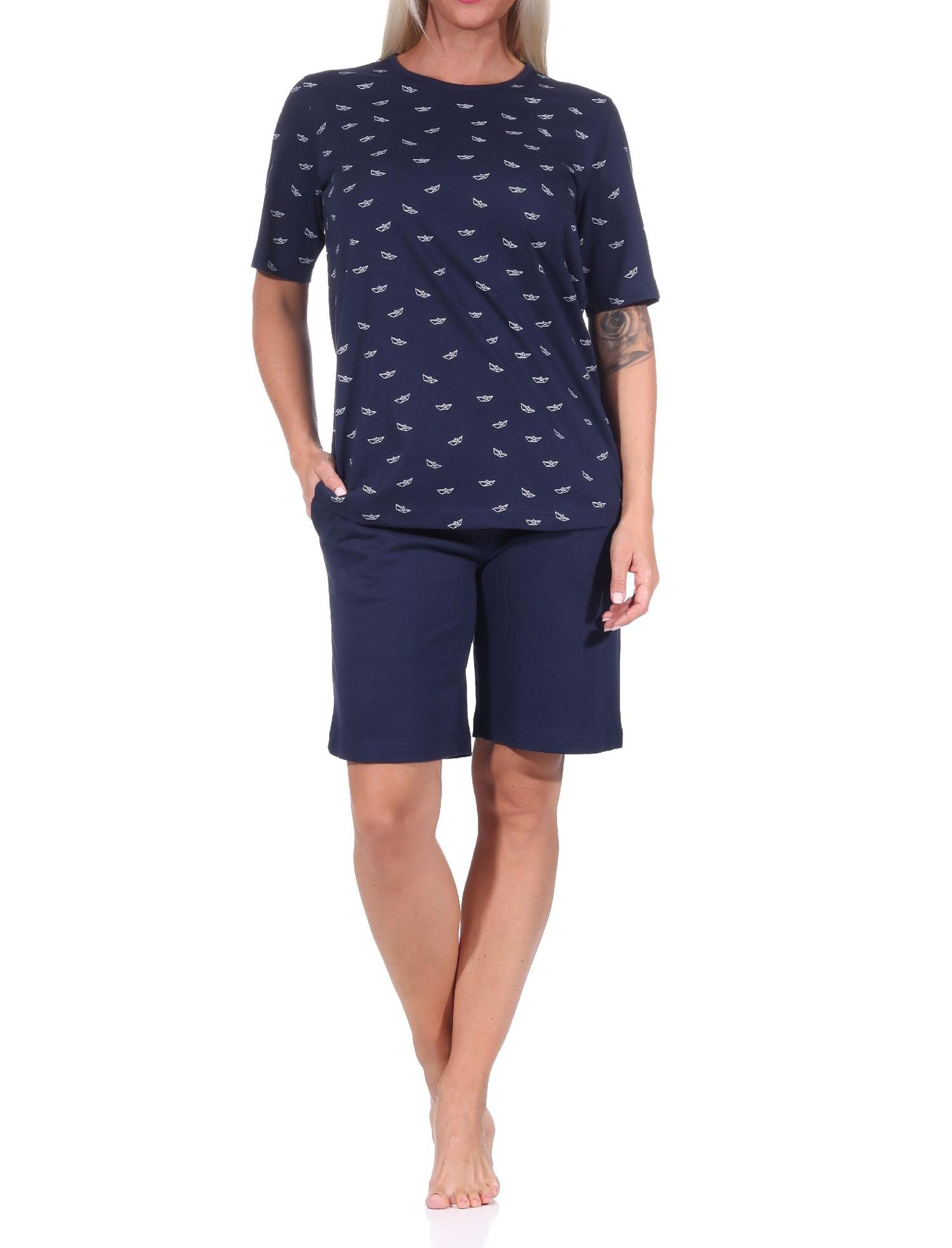 Damen kurzarm Schlafanzug Shorty Pyjama in maritimer Optik - auch in Übergrössen Damen kurzarm Schlafanzug Shorty Pyjama in maritimer Optik - auch in Übergrössen