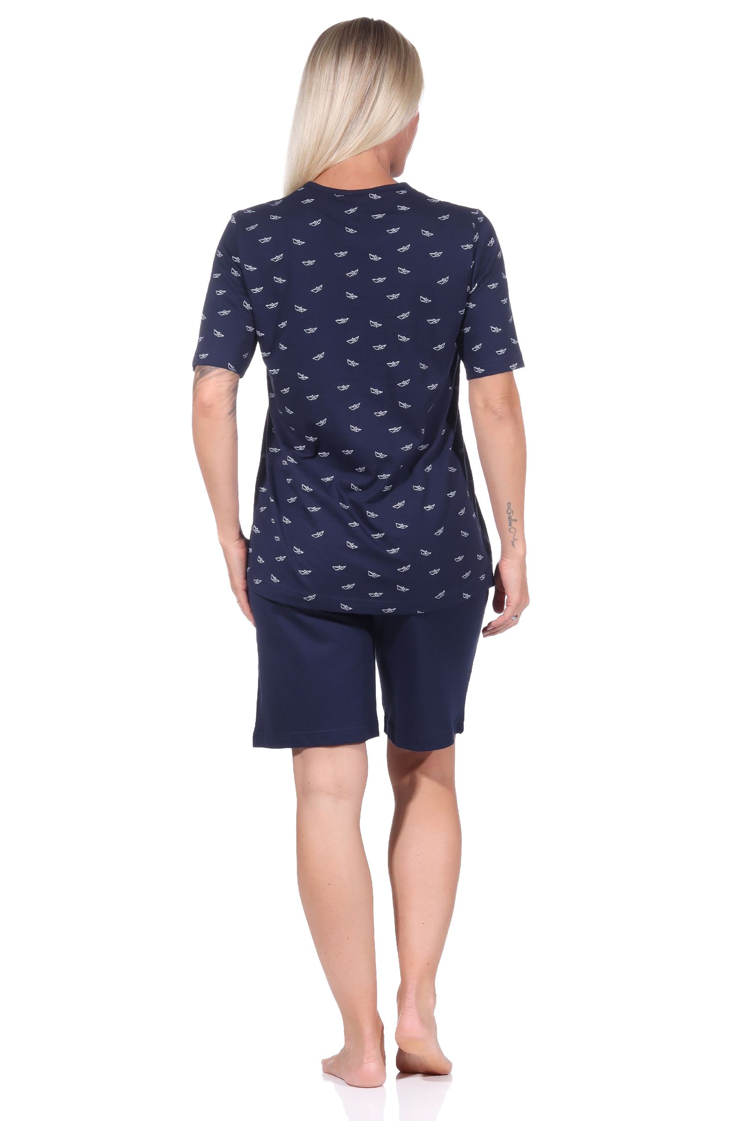 Damen kurzarm Schlafanzug Shorty Pyjama in maritimer Optik - auch in Übergrössen - 122 205 90 869 Damen kurzarm Schlafanzug Shorty Pyjama in maritimer Optik - auch in Übergrössen