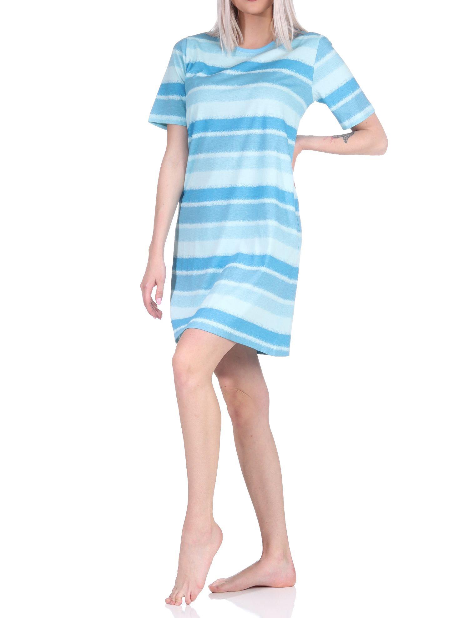 Damen kurzarm Nachthemd im farbenfrohen Streifen Look - 122 214 90 464