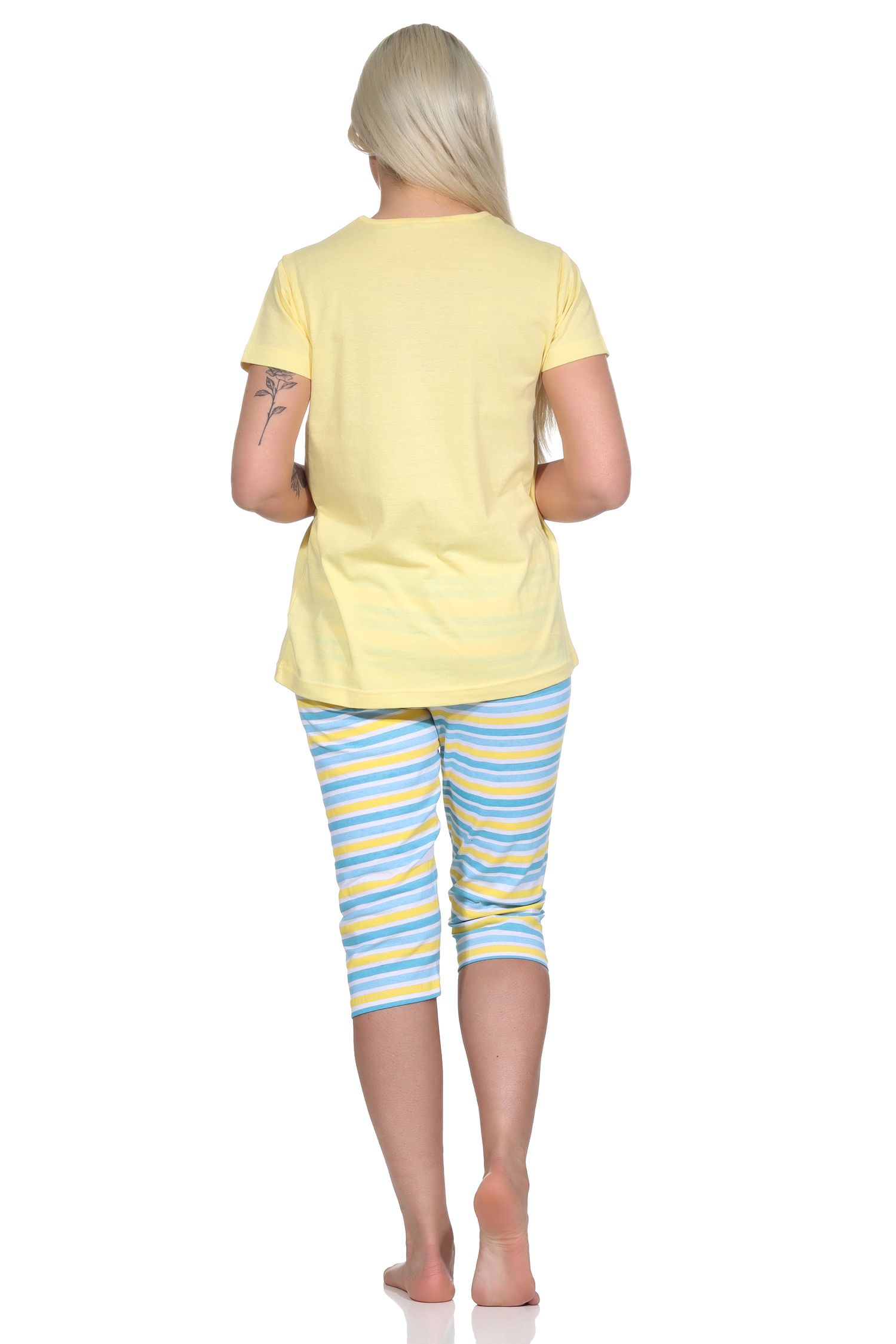 Sommerlicher Damen Capri Schlafanzug, kurzarm Pyjama - Hose geringelt - 122 204 10 752 Sommerlicher Damen Capri Schlafanzug, kurzarm Pyjama - Hose geringelt - 12220410752