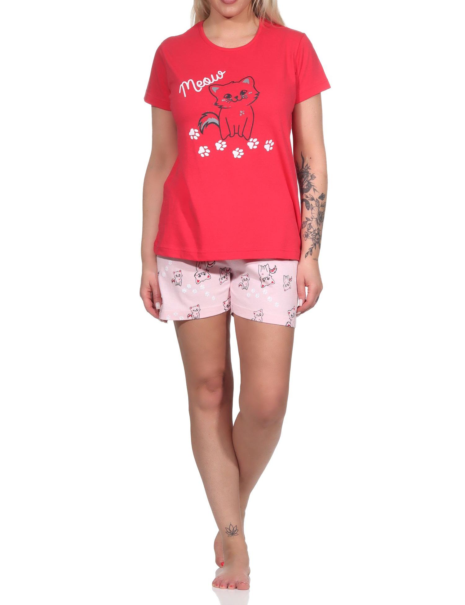 Damen Shorty Pyjama, niedlicher Schlafanzug mit Katzen-Motiv - 122 205 10 751 Damen Shorty Pyjama, niedlicher Schlafanzug mit Katzen-Motiv - 122 205 10 751