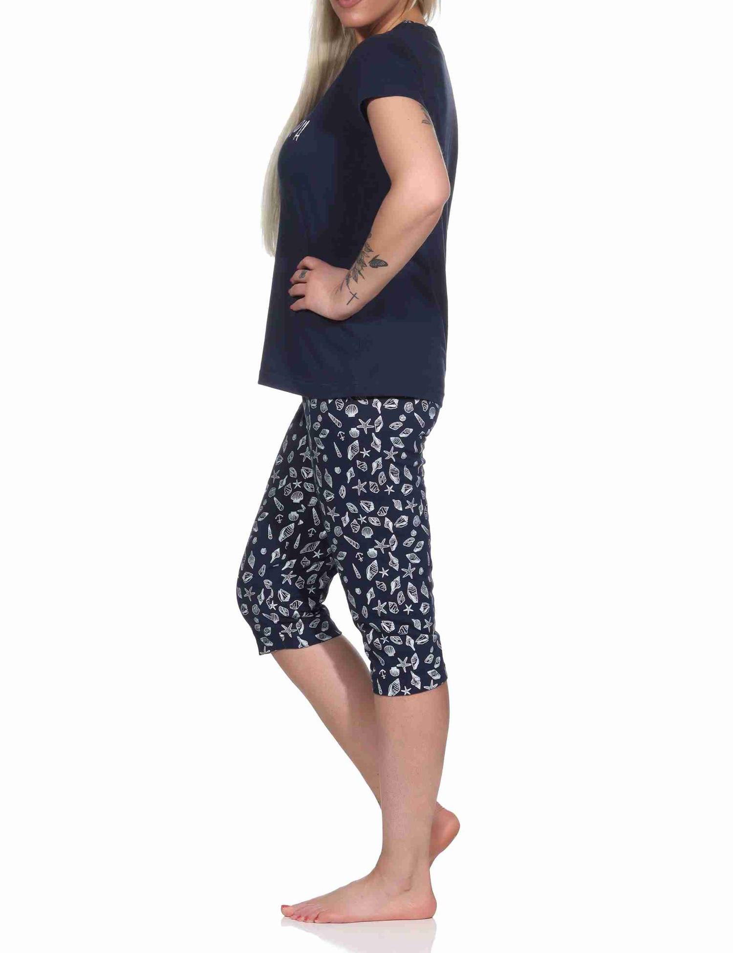 Upload Damen Capri Schlafanzug kurzarm Pyjama im maritimen Look - 122 204 10 753