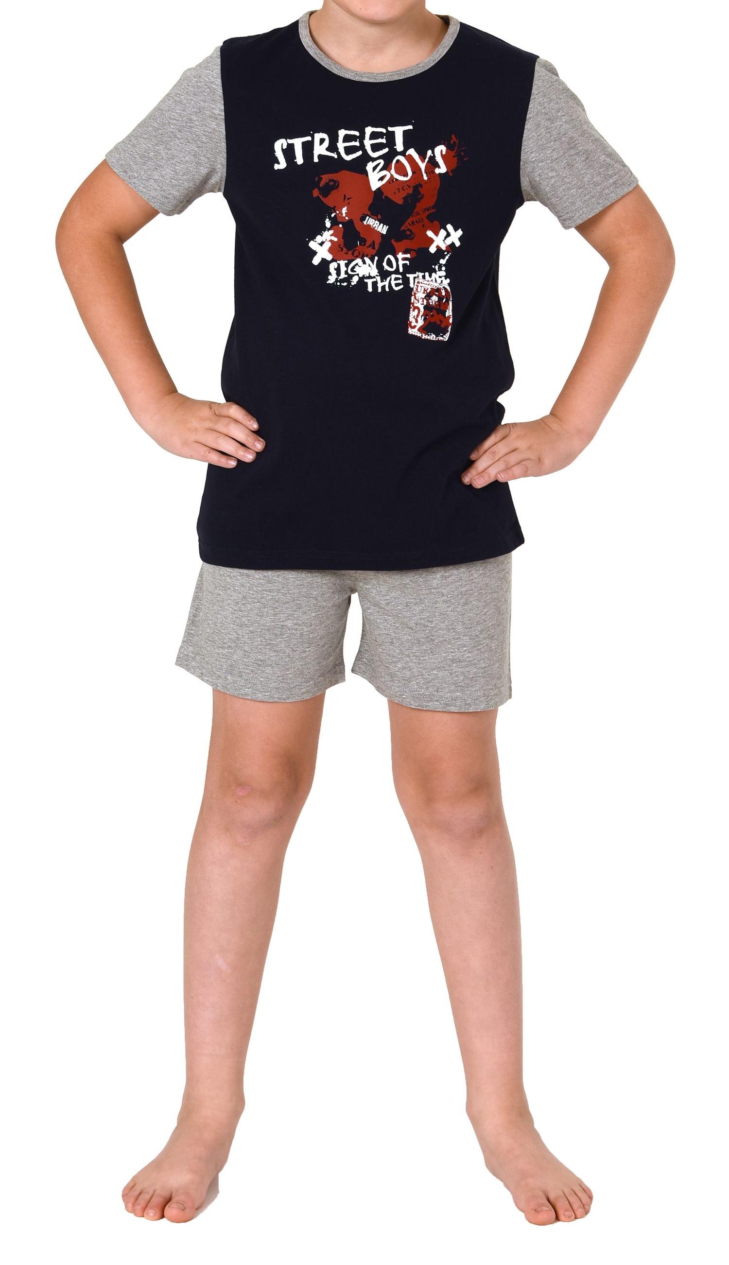 Lässiger Jungen Shorty Pyjama kurzarm mit Front-Print - 122 505 10 702