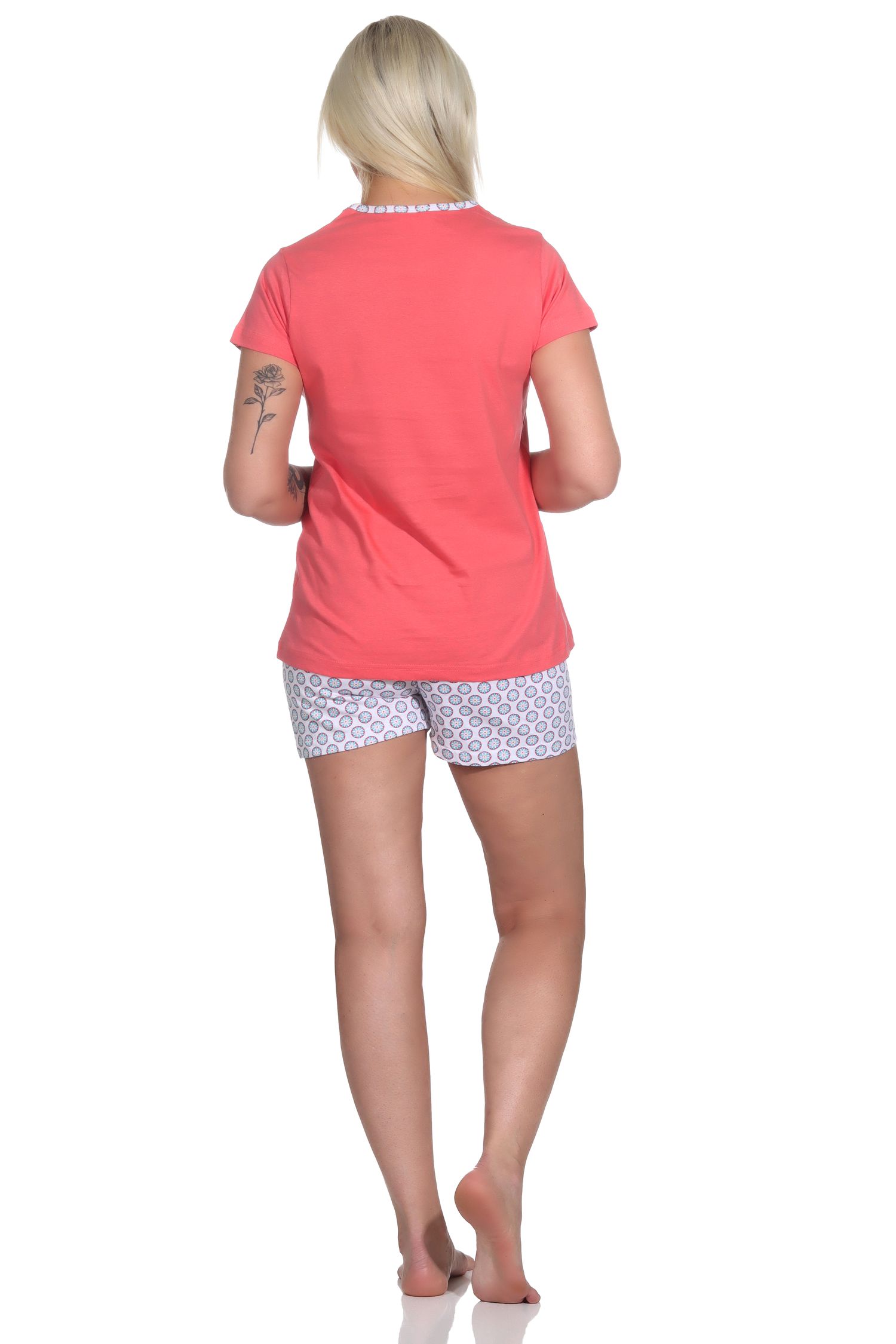 Damen Shorty kurzarm, Schlafanzug mit Rundhals und Blümchen-Muster - 123 205 153