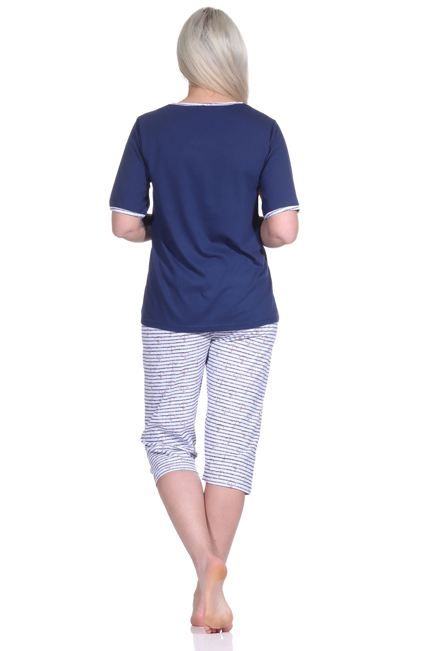 Capri Pyjama kurzarm, Damen Schlafanzug mit 3/4-Hose in maritimer Optik - 151 Capri Pyjama kurzarm, Damen Schlafanzug mit 3/4-Hose in maritimer Optik - 151