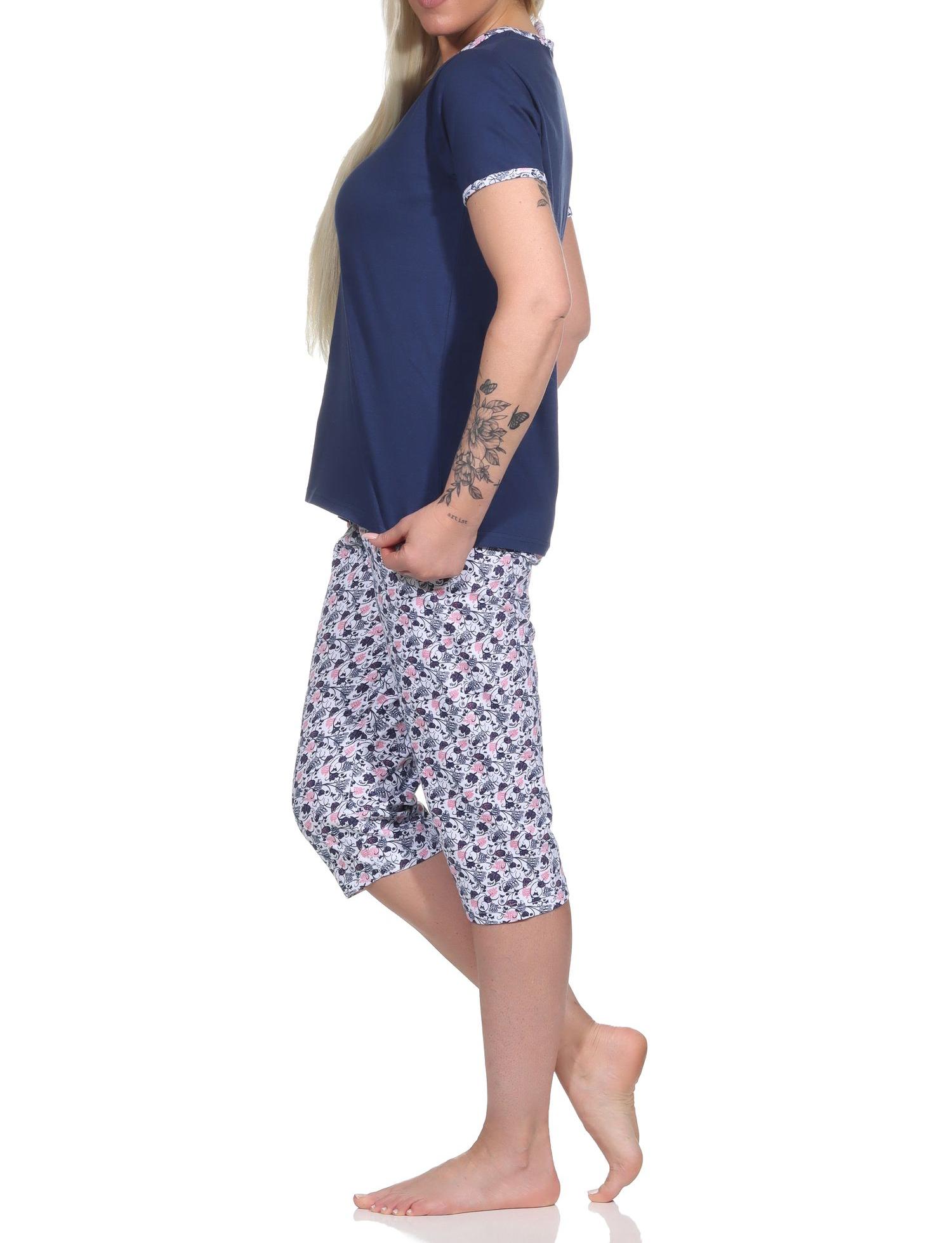 Floraler Damen Capri Pyjama, kurzer Schlafanzug mit 3/4 Caprihose - 12320410152