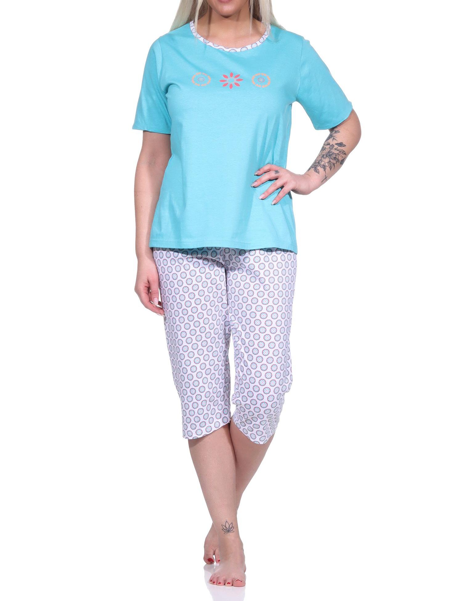 Damen Schlafanzug Capri, Pyjama mit Blümchen-Muster und Caprihose - 123 204 153