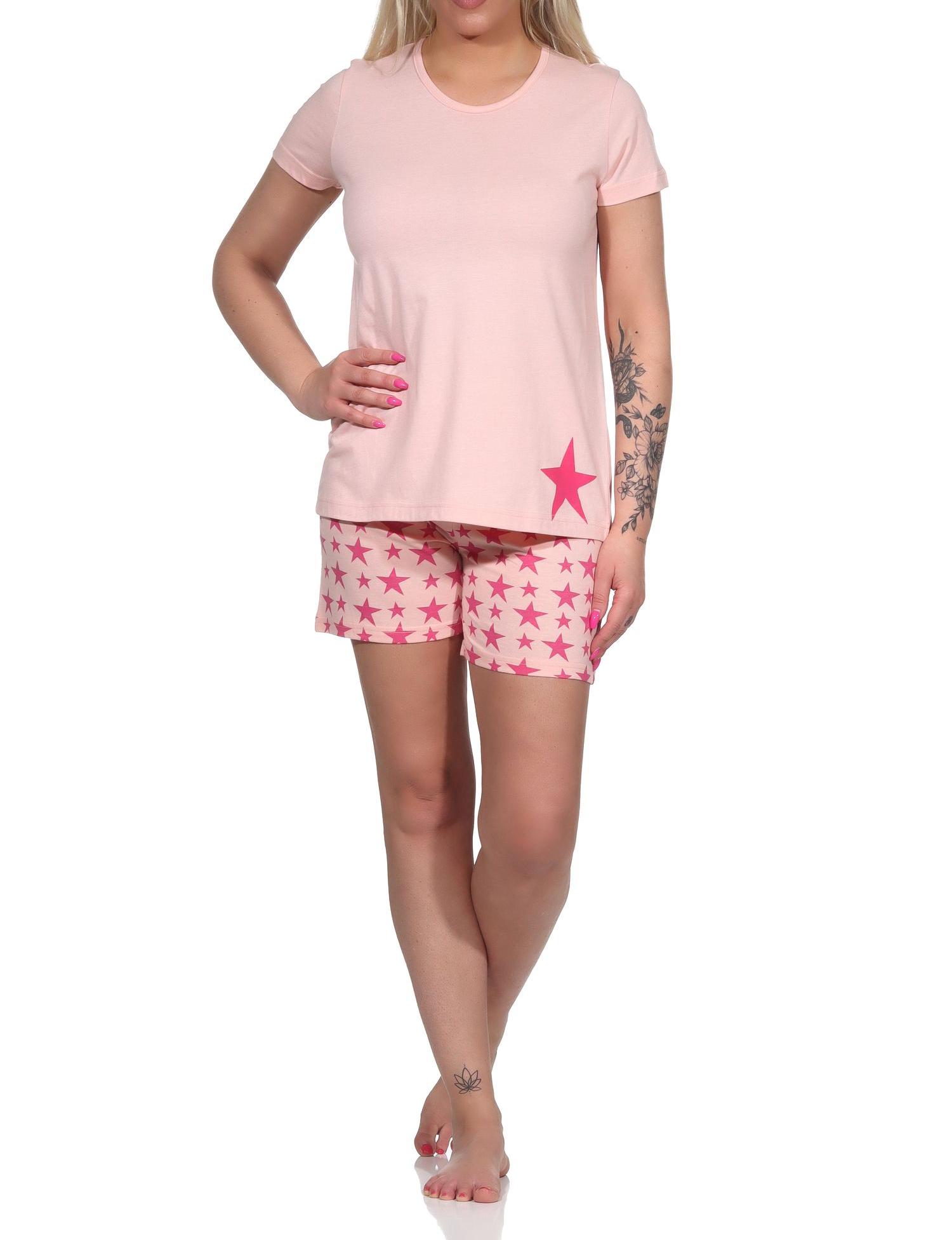 Kurzer Damen Pyjama, Shorty Schlafanzug in tollem Sterne-Dessin - 112 201 10 735