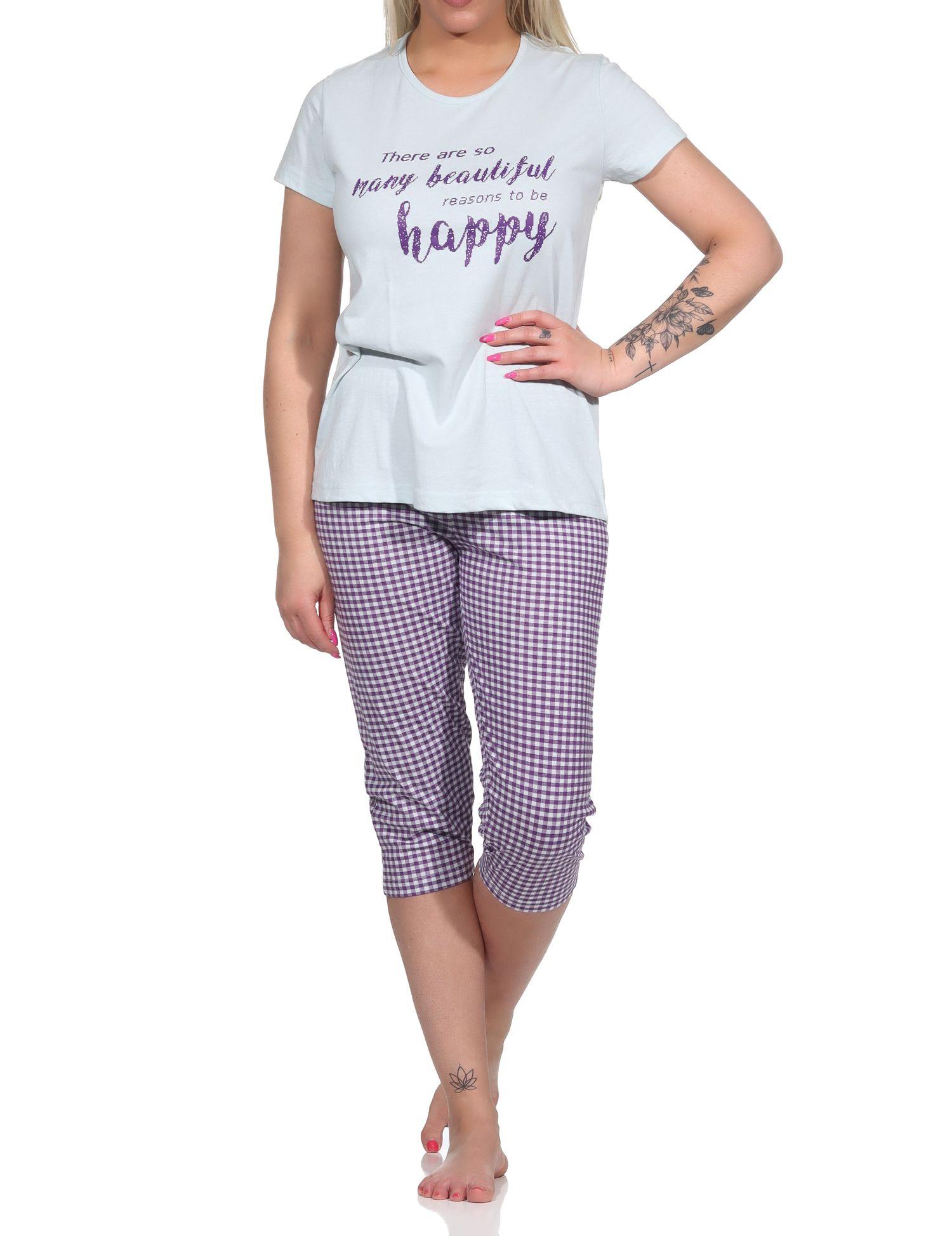 Damen Capri Pyjama, Schlafanzug mit Schriftzug und Karo-Hose - 112 204 10 734 Damen Capri Pyjama, Schlafanzug mit Schriftzug und Karo-Hose - 112 204 10 734