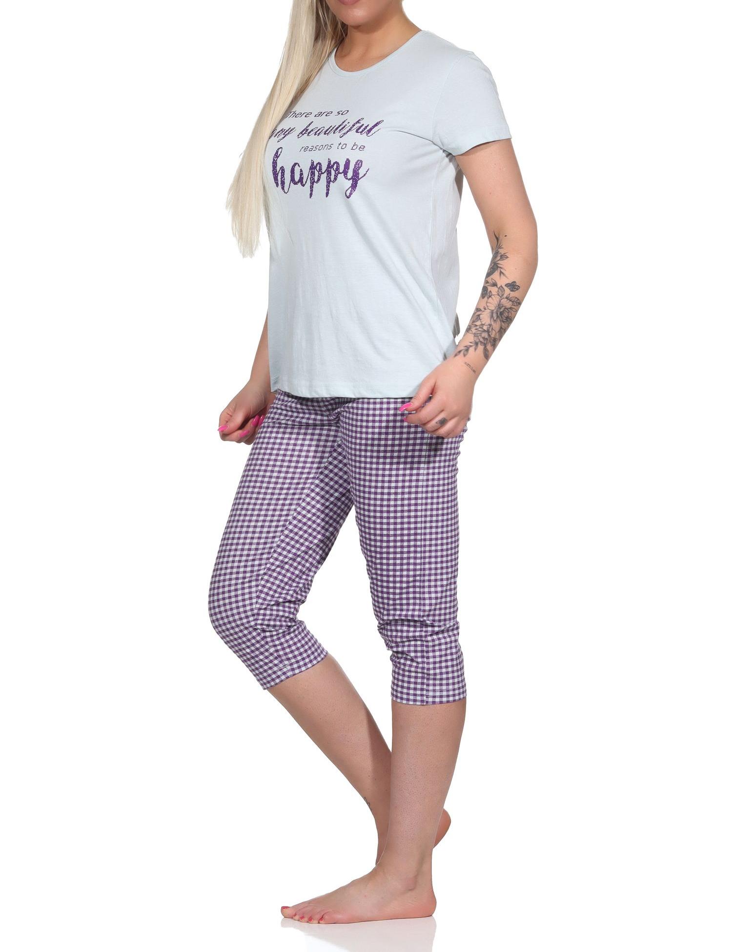 Damen Capri Pyjama, Schlafanzug mit Schriftzug und Karo-Hose - 112 204 10 734 Damen Capri Pyjama, Schlafanzug mit Schriftzug und Karo-Hose - 112 204 10 734
