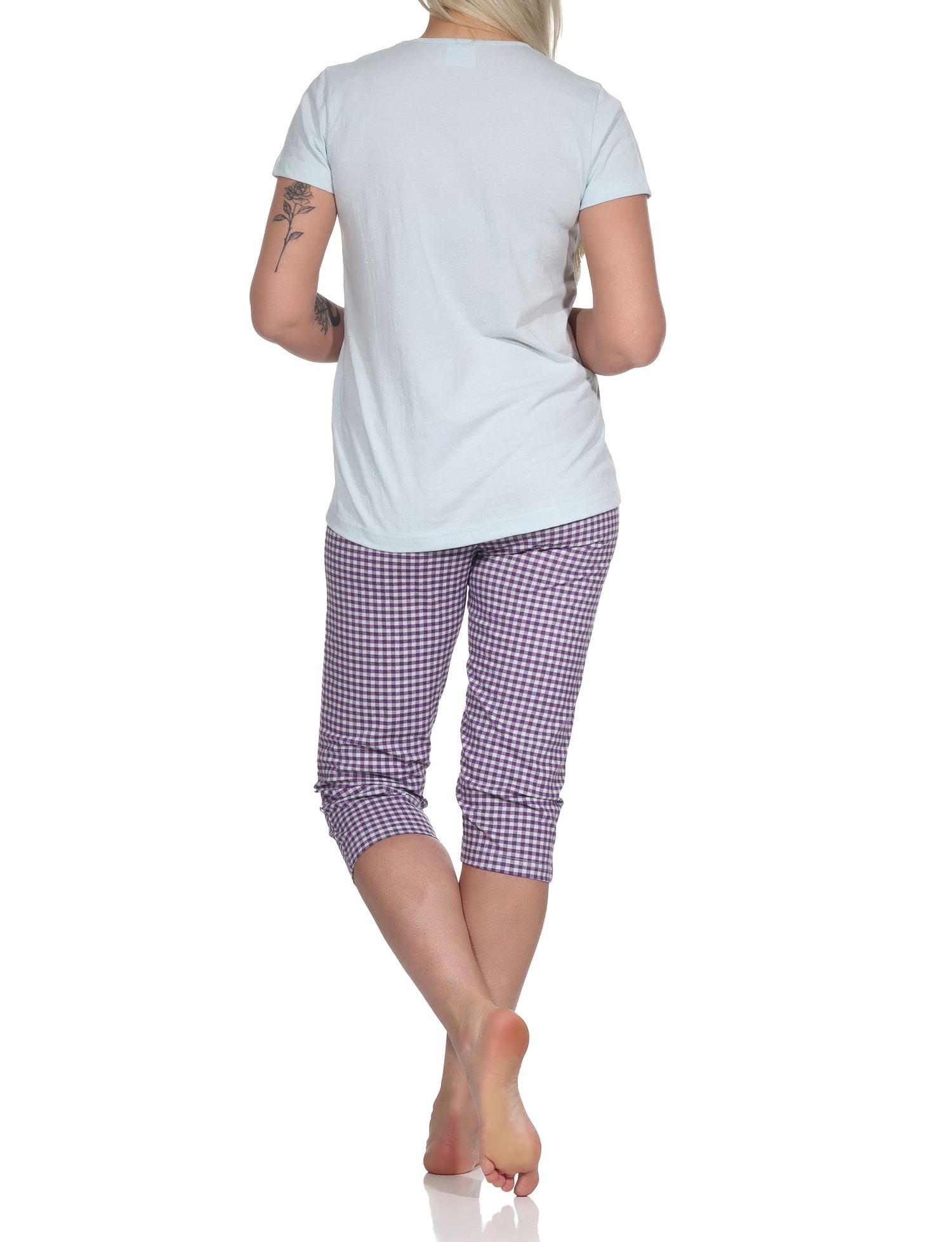 Damen Capri Pyjama, Schlafanzug mit Schriftzug und Karo-Hose - 112 204 10 734 Damen Capri Pyjama, Schlafanzug mit Schriftzug und Karo-Hose - 112 204 10 734