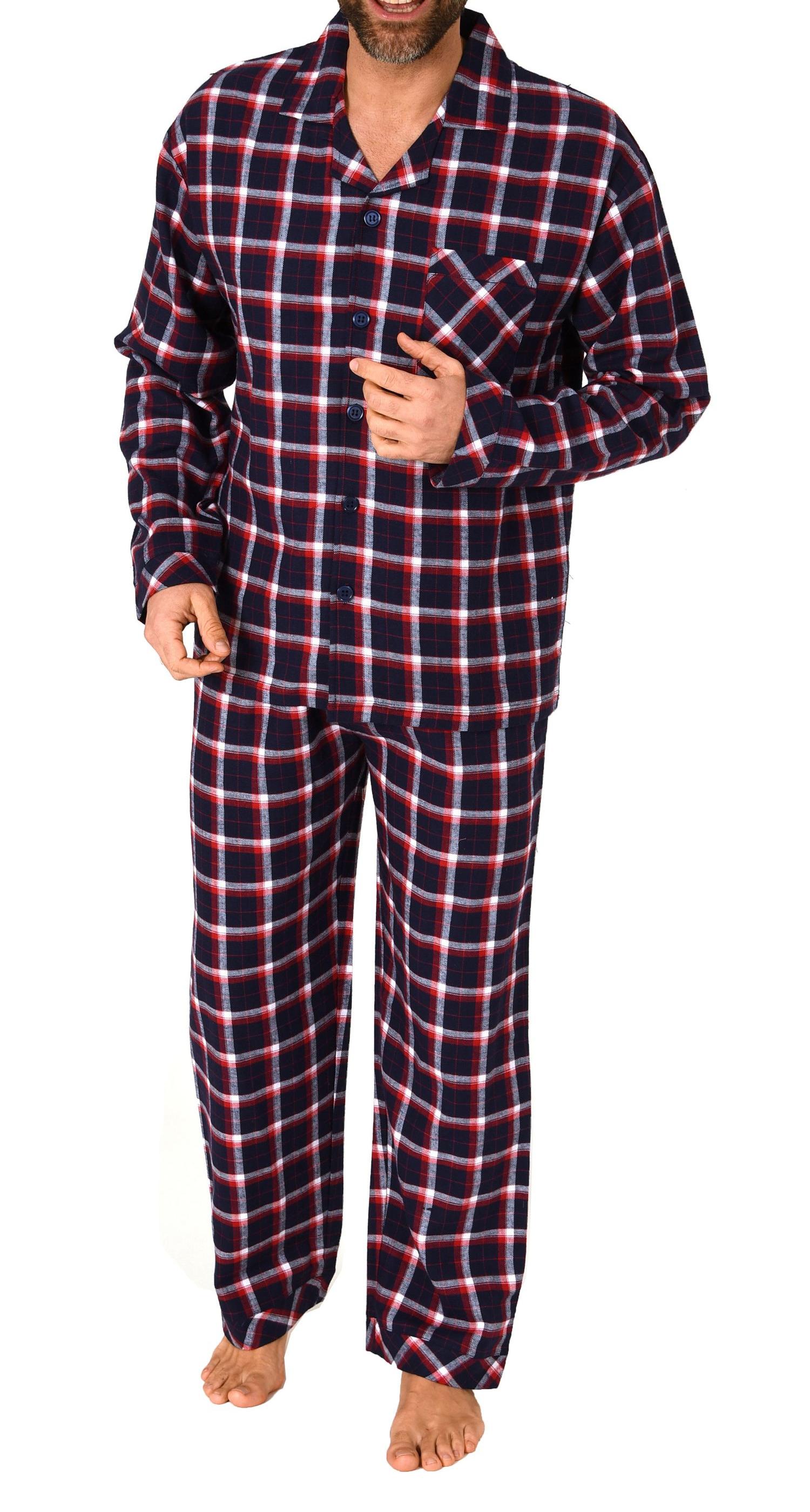 Durchknöpfbarer Herren Flanell-Pyjama mit Karo-Muster Durchknöpfbarer Herren Flanell-Pyjama mit Karo-Muster