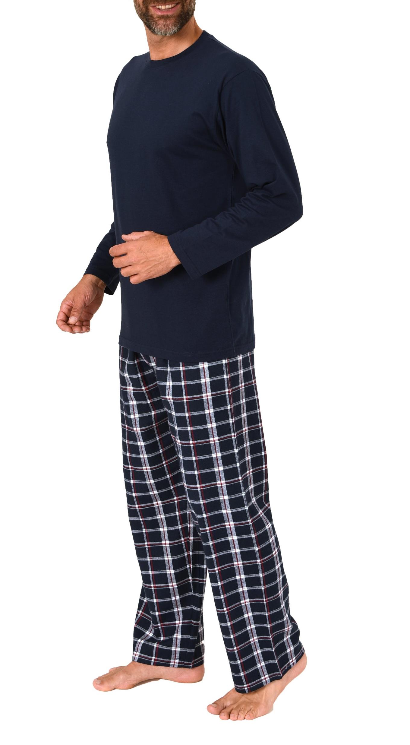 Herren Schlafanzug lang, Pyjama mit Flanell-Hose in Karo-Optik