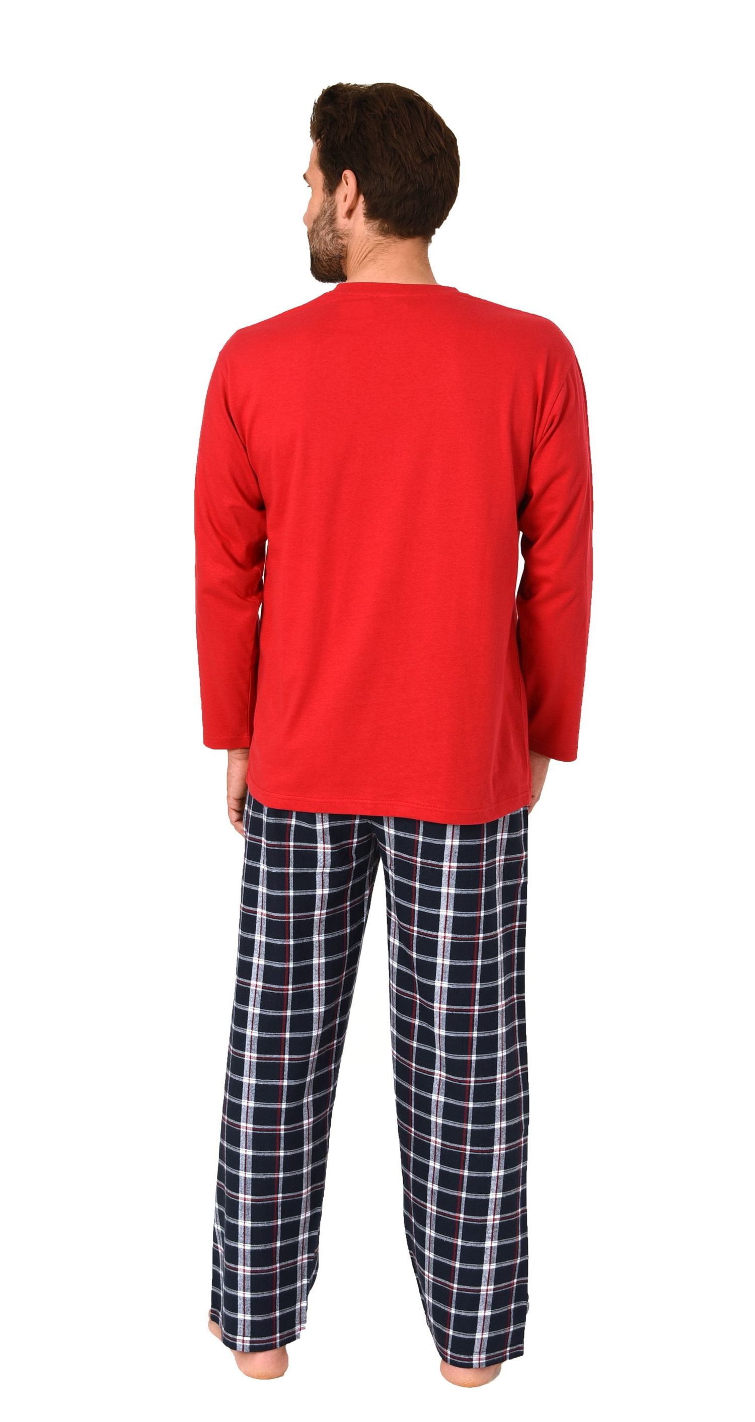 Herren Schlafanzug lang, Pyjama mit Flanell-Hose in Karo-Optik