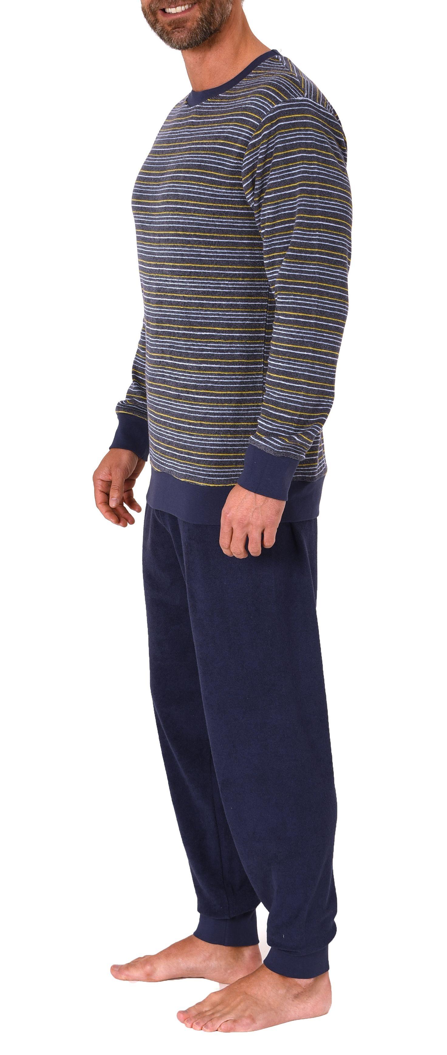 Herren Frottee Schlafanzug lang, Pyjama mit feinem Ringel-Muster - auch in Übergröße