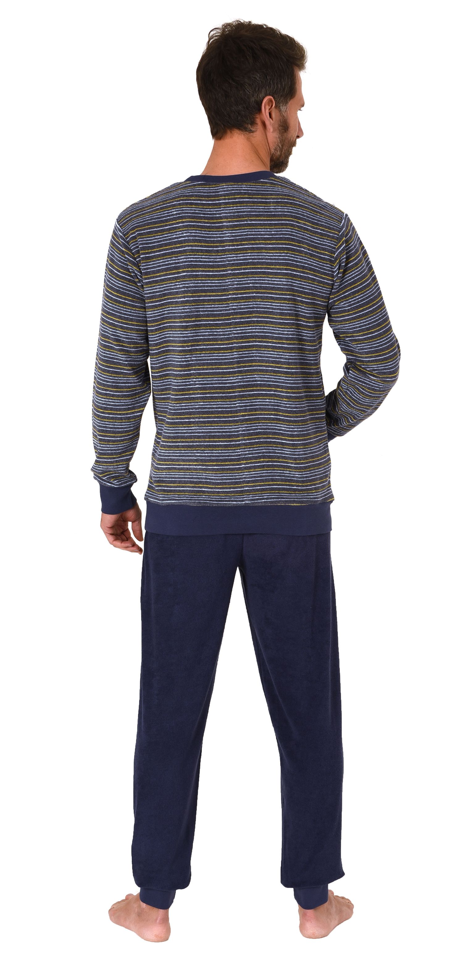 Herren Frottee Schlafanzug lang, Pyjama mit feinem Ringel-Muster - auch in Übergröße