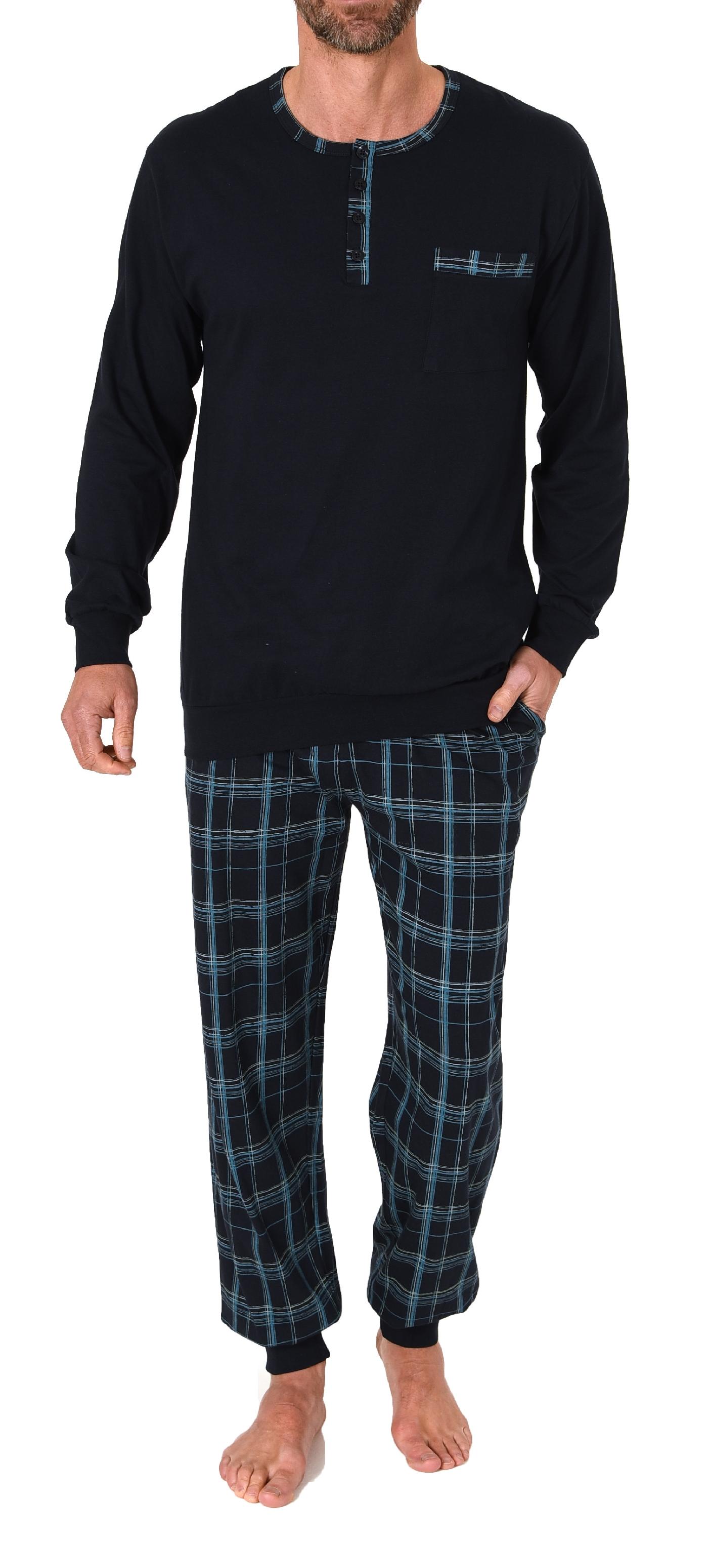 Herren Schlafanzug Pyjama mit Bündchen und karierter Jersey Hose  - auch in Übergrössen