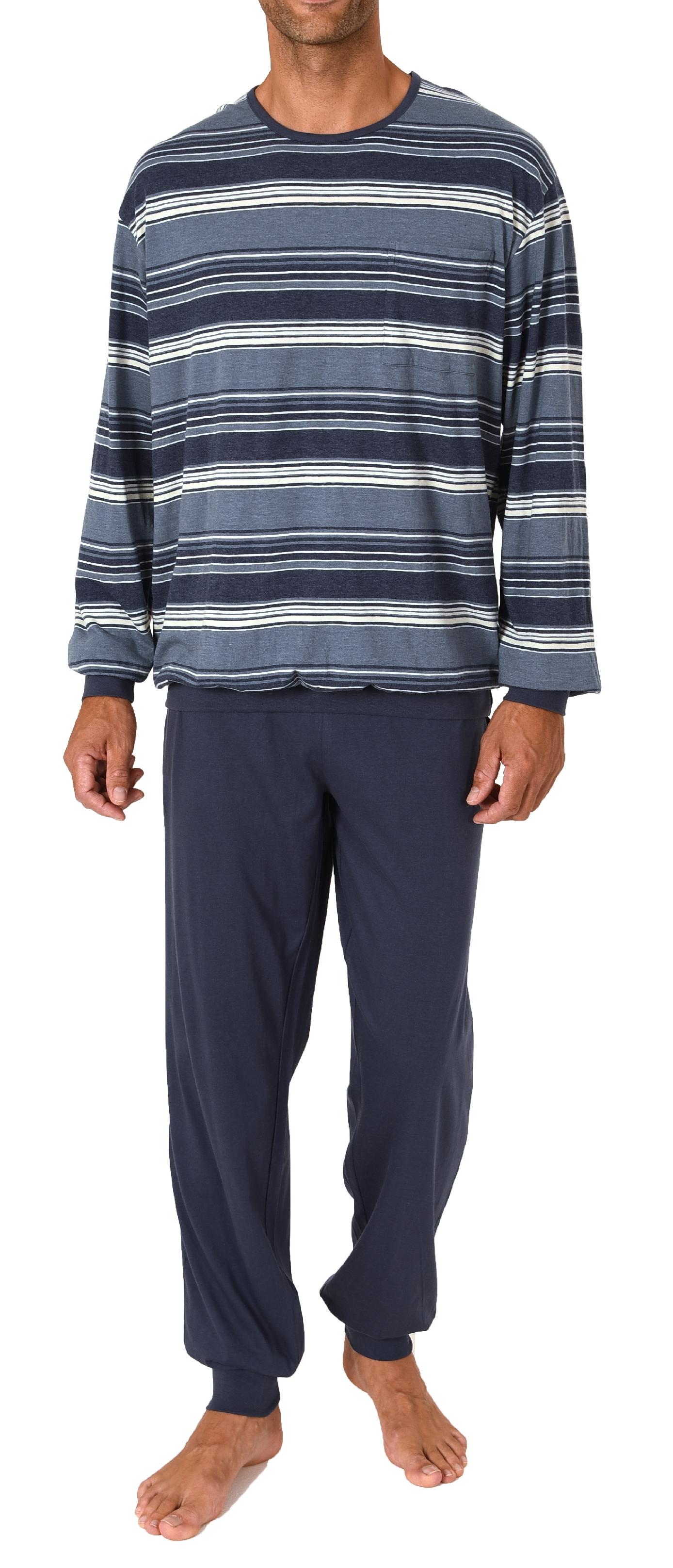 Herren Schlafanzug Pyjama langarm mit Bündchen in eleganter Streifenoptik Herren Schlafanzug Pyjama langarm mit Bündchen in eleganter Streifenoptik