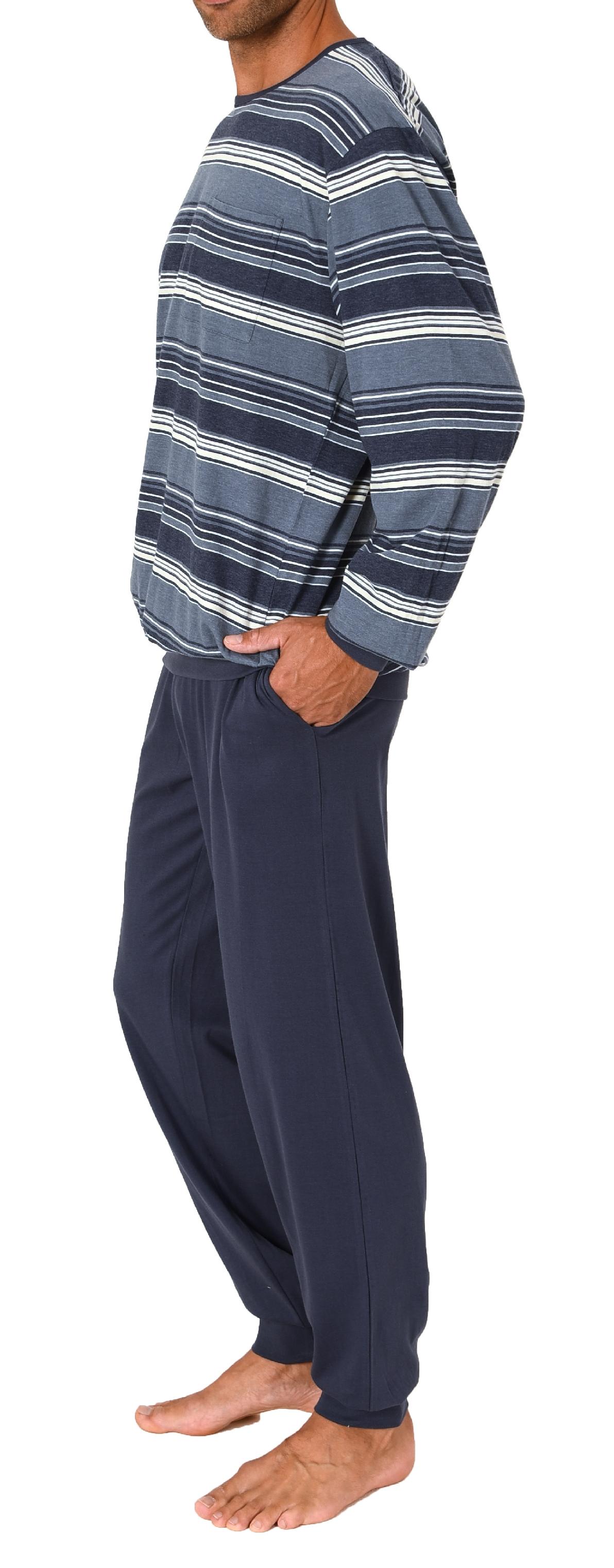 Herren Schlafanzug Pyjama langarm mit Bündchen in eleganter Streifenoptik - 222 101 90 820 Herren Schlafanzug Pyjama langarm mit Bündchen in eleganter Streifenoptik
