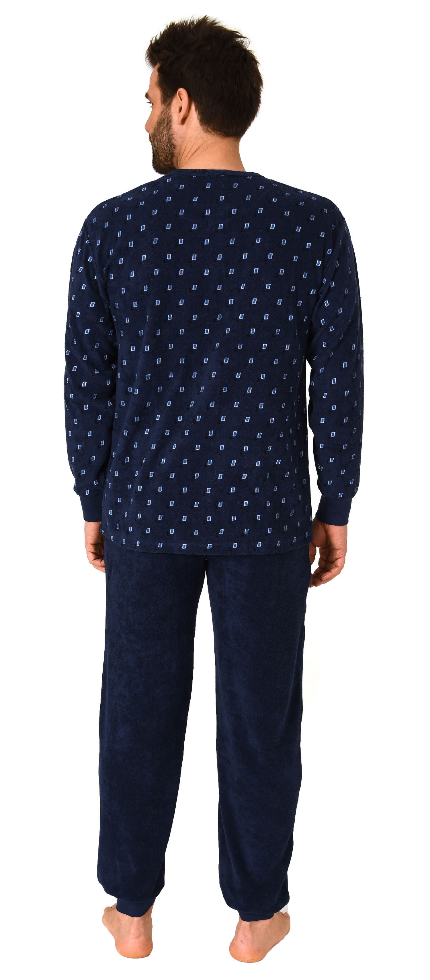 Herren Frottee Schlafanzug Pyjama lang mit Bündchen - auch in Übergrössen bis Gr. 68/70