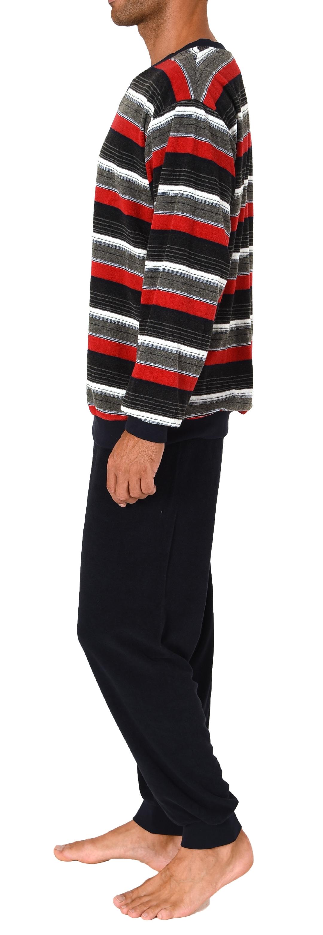 Eleganter Herren Frottee Pyjama langarm Schlafanzug mit Bündchen und Knopfleiste am Hals