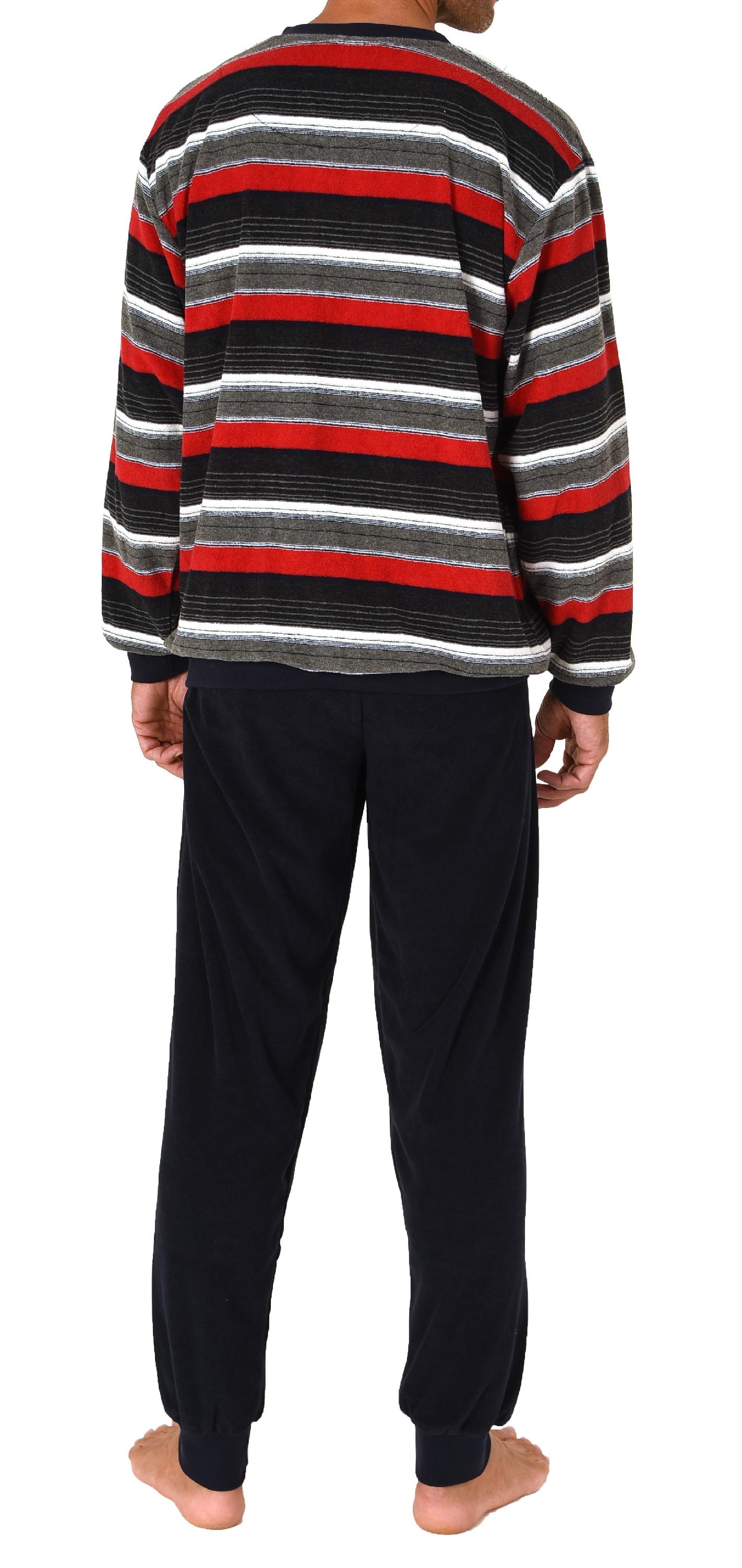 Eleganter Herren Frottee Pyjama langarm Schlafanzug mit Bündchen und Knopfleiste am Hals