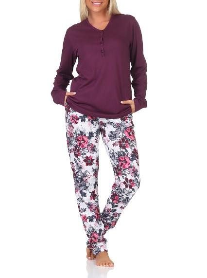 Damen Schlafanzug langarm Pyjama in floralem Design auch in Übergrössen Damen Schlafanzug langarm Pyjama in floralem Design auch in Übergrössen