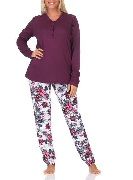 Damen Schlafanzug langarm Pyjama in floralem Design auch in Übergrössen Damen Schlafanzug langarm Pyjama in floralem Design auch in Übergrössen