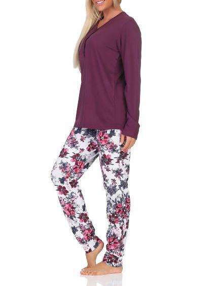 Damen Schlafanzug langarm Pyjama in floralem Design auch in Übergrössen