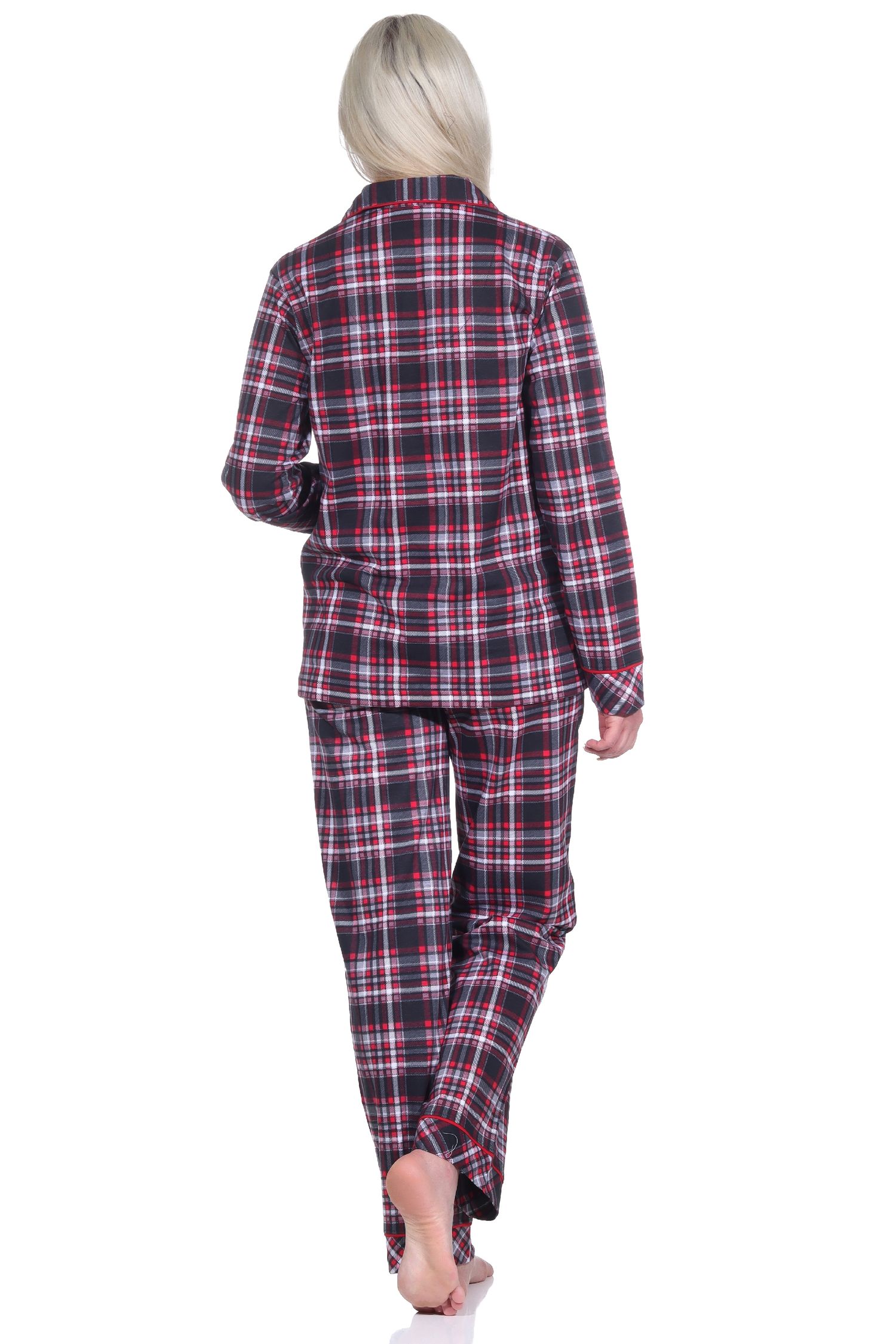 Damen Pyjama in Karo Optik zum durchknöpfen in Single Jersey Qualität - auch in Übergrößen