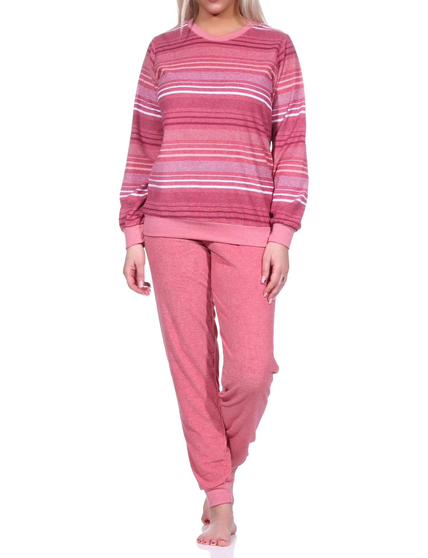 Damen Frottee Schlafanzug mit Bündchen in eleganten Streifendesign - auch in Übergrössen - 222 201 93 235 Damen Frottee Schlafanzug mit Bündchen in elegantem Streifendesign - auch in Übergrößen