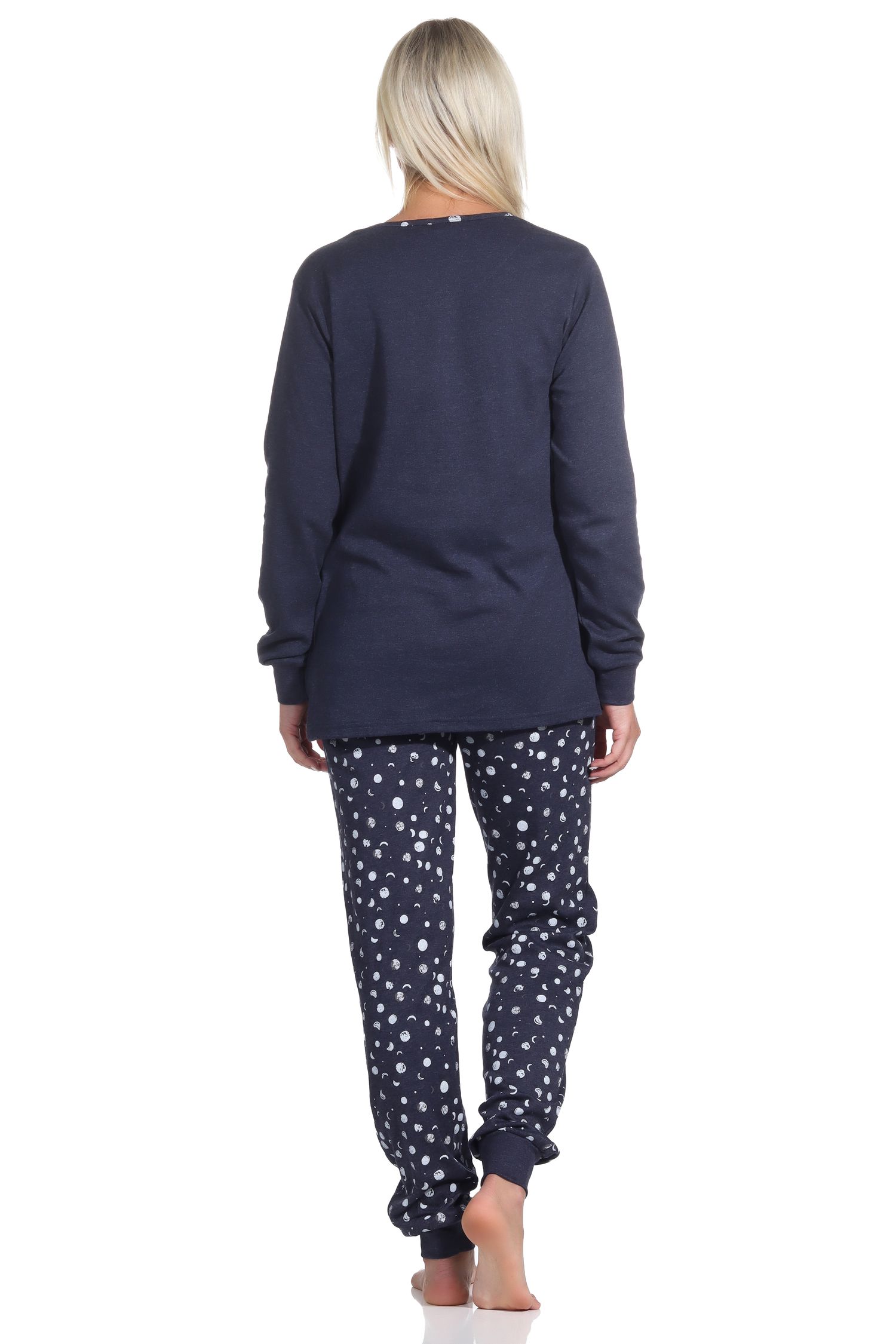 Damen Pyjama Schlafanzug lang mit Bündchen in Kuschel Interlock Qualität in Tupfen - Punkte Optik - 222 201 96 022 Damen Schlafanzug lang mit Bündchen in Kuschel Interlock Qualität in Tupfen - Punkte Optik